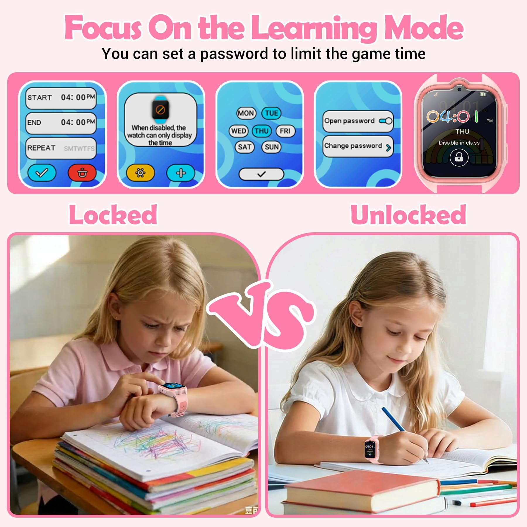 LUOMATE Smart Watch for Kids,1.75" Fitness Tracker kids Step Counter Watch with photograph/Video/Music/Alarm Clock/Flashlight/IP68 Waterproof/Puzzle Games for Girls Boys - Image 2