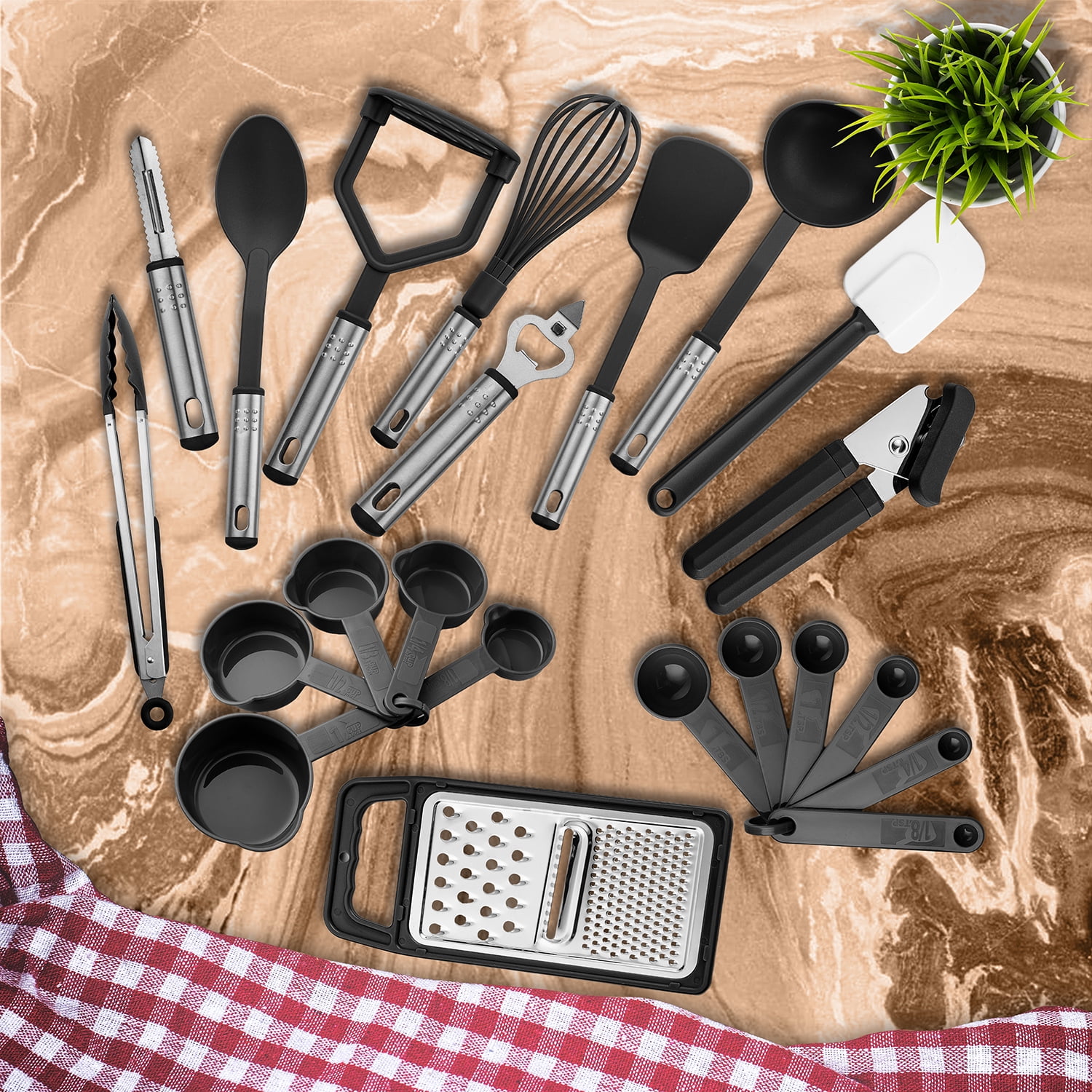 Lux Decor Collection 23 Piece Kitchen Utensils Set - Nylon and Stainless Steel Cooking Utensils Set - Black Utensil Kitchen Starter Set - Image 2