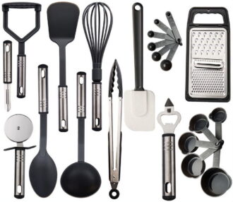 Lux Decor Collection 23 Pieces Cooking Utensils Set, Kitchen Utensils Sets of Nylon and Stainless Steel Utensils Set Pack of 1, Black Utensils Set
