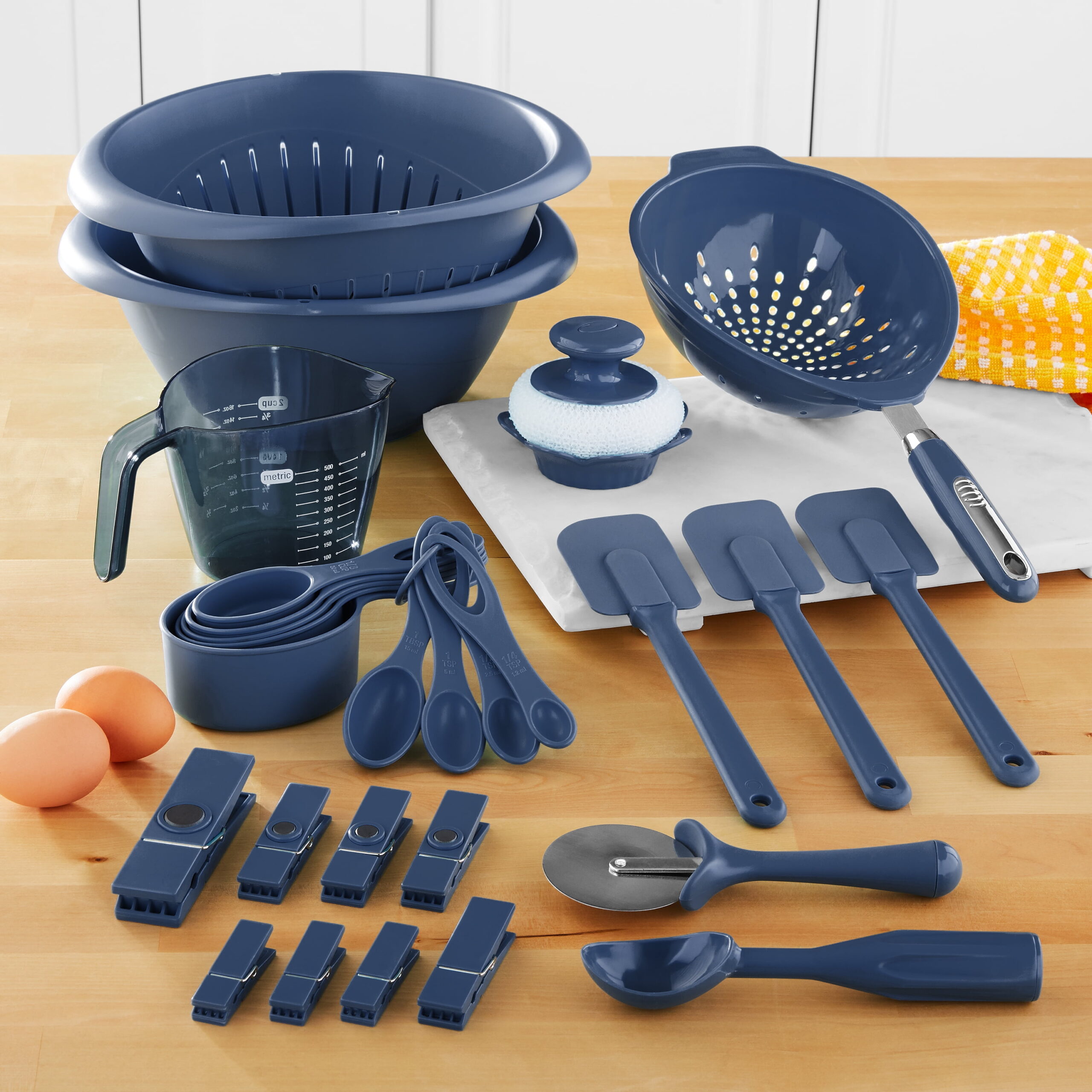 Mainstays 28-Piece Plastic Kitchen Tools and Gadgets Set, Navy Blue - Image 2