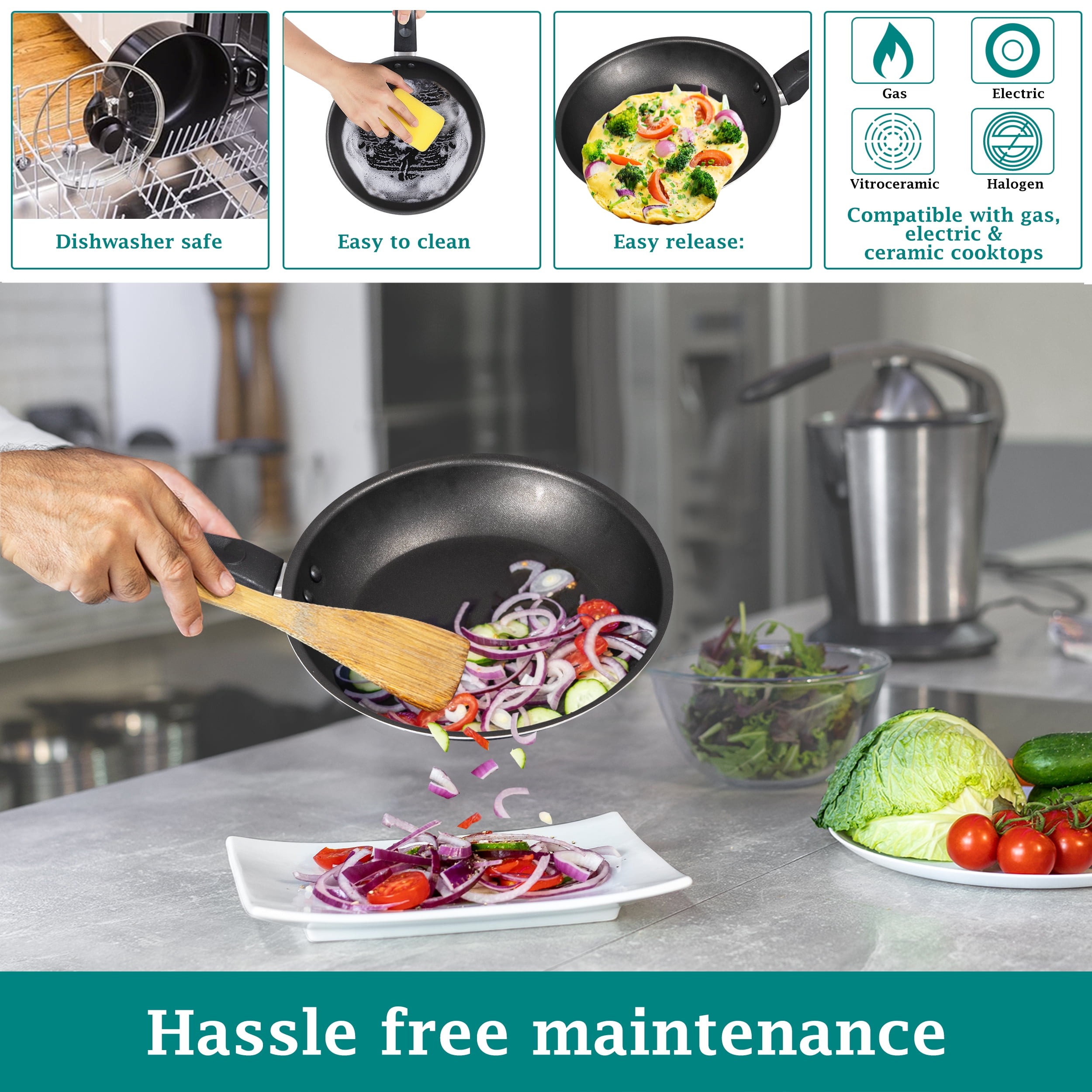 Mainstays 7 Piece Non Stick Aluminium, Pots and Pans Cookware Set, Black - Image 3
