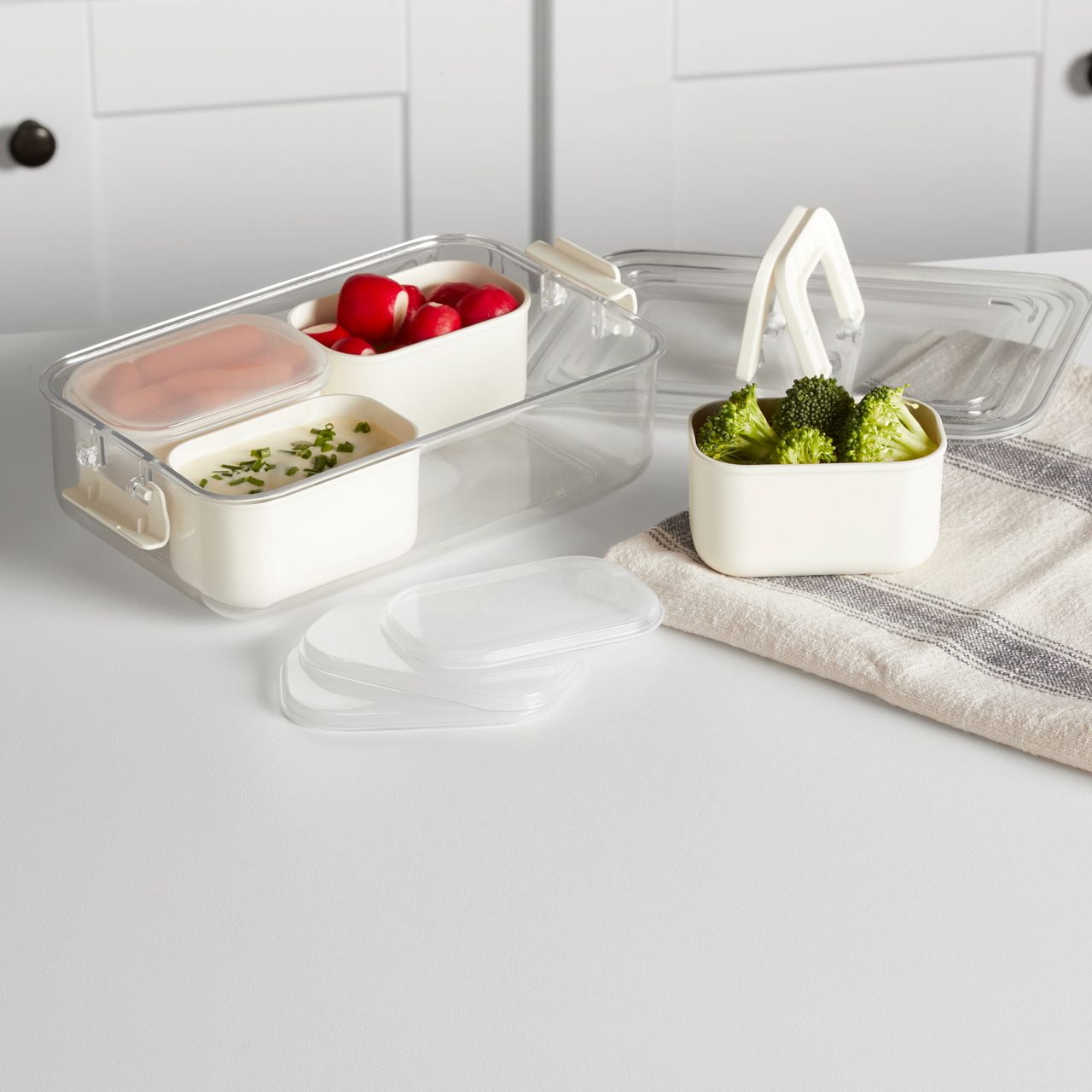Mainstays Snackle Box, Lunch & Snack Container with lids, Plastic, Mini, 4 Compartment , White, Made for Portable Food Storage - Image 2