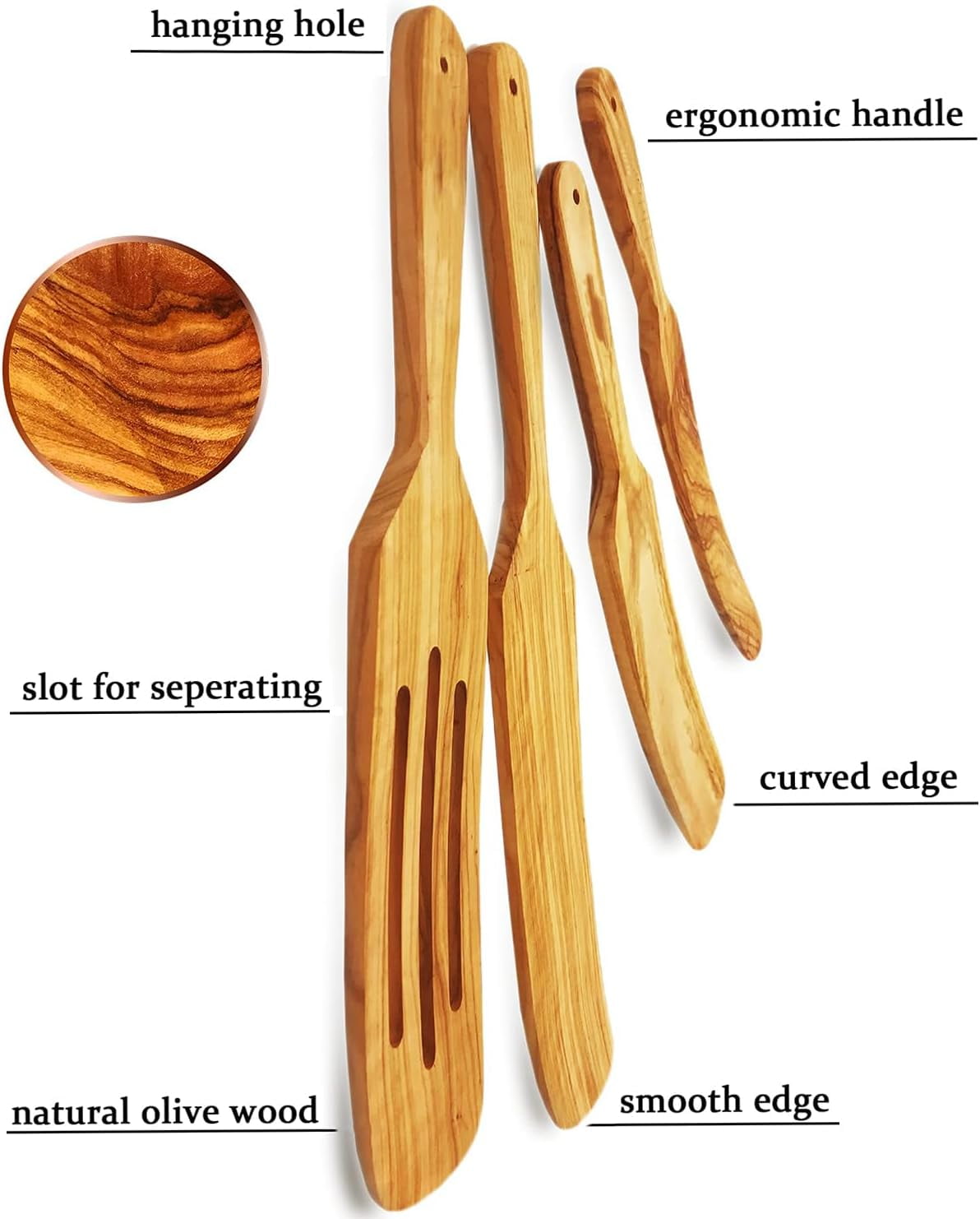 Mark. Olive Wood Durable Nonstick Natural Kitchen Utensil Sets, 4 pcs - Image 4