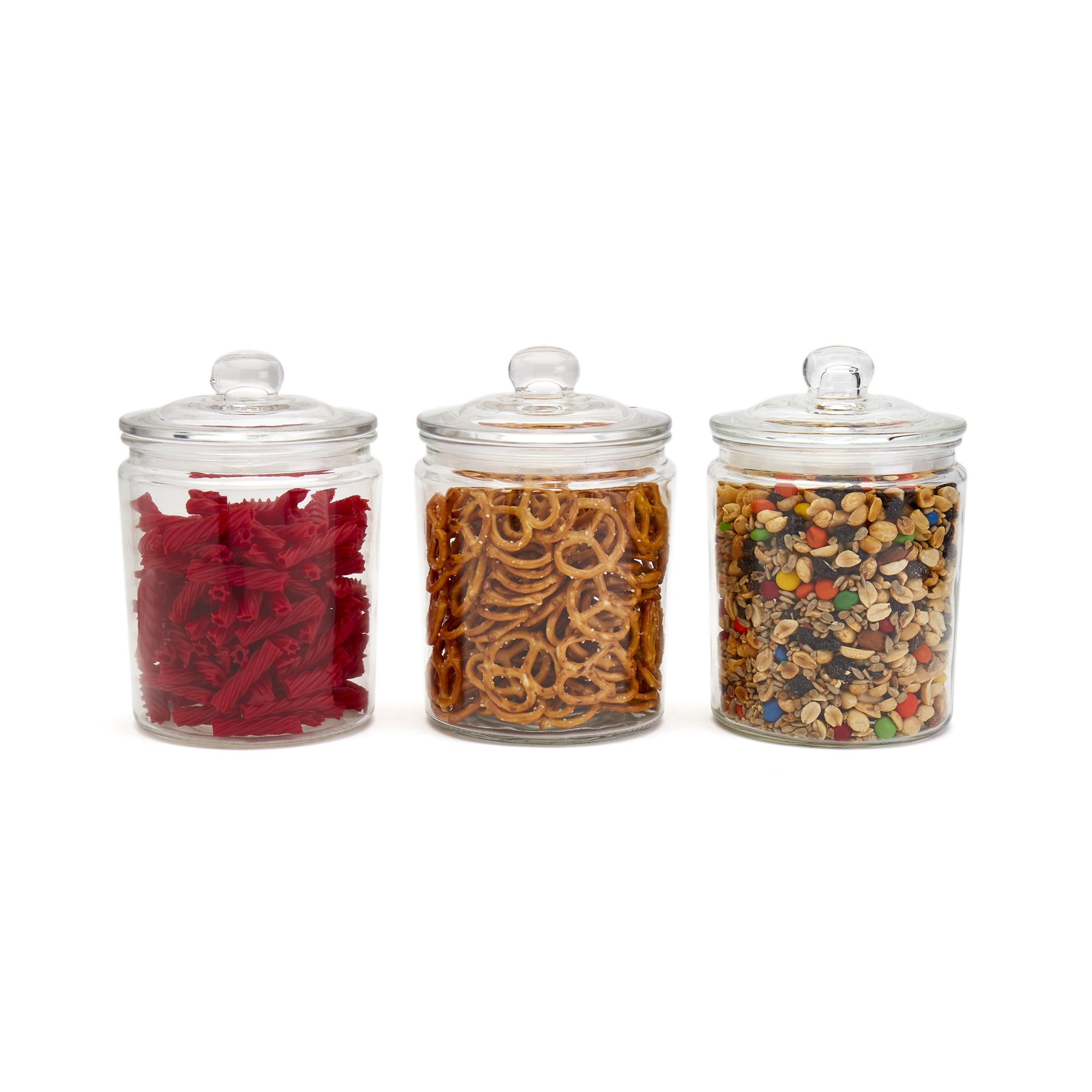 Mason Craft & More Set of 3 Airtight Large Glass Apothecary Jars with Lids, Clear Classic Mason Storage Canisters, 2 Liter (64oz)
