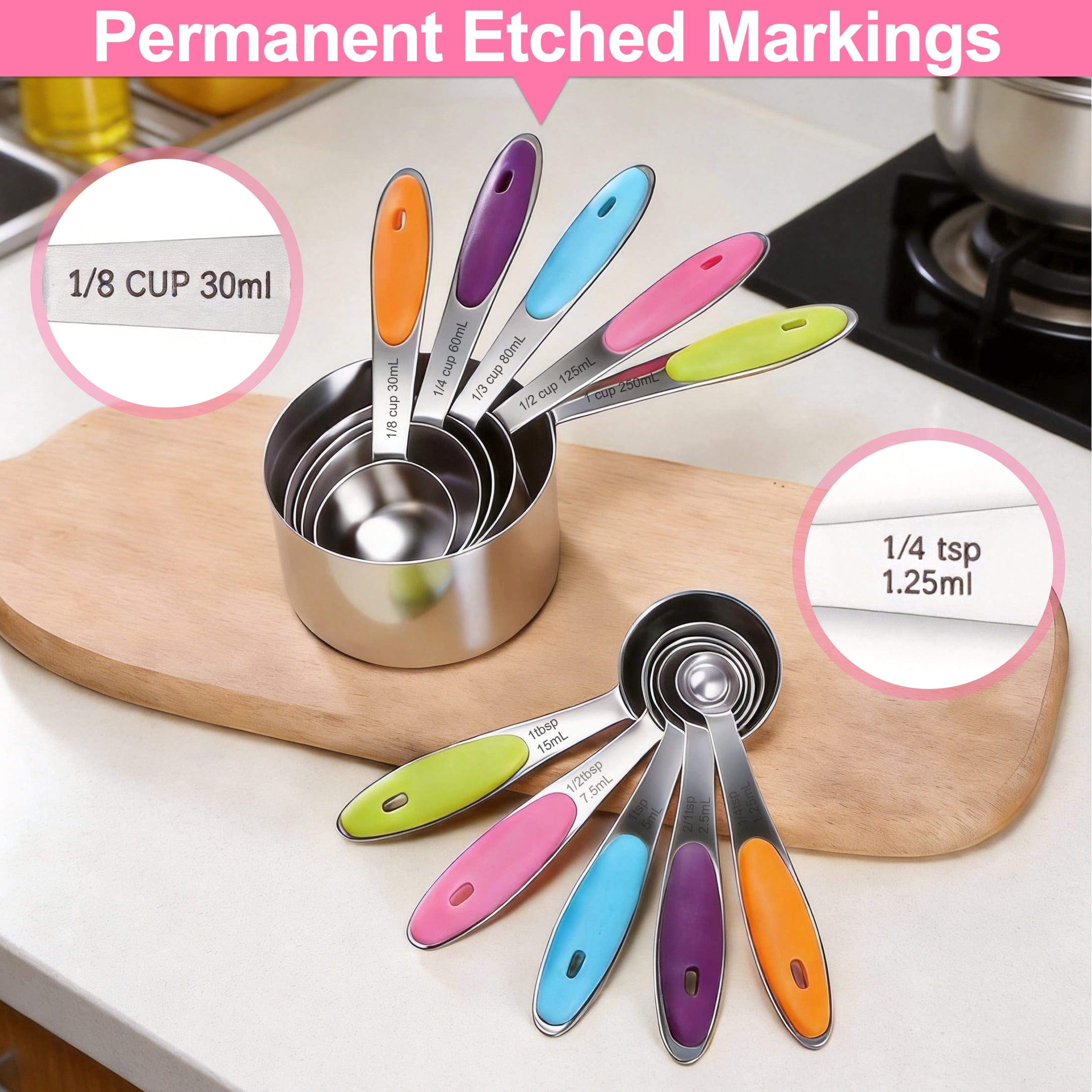 Measuring Cups and Spoons Set, 10Pcs Stainless Steel Measuring Cups Set, Nesting Measuring Cups with Easy to Read, Kitchen Utensils for Cooking and Baking - Image 3