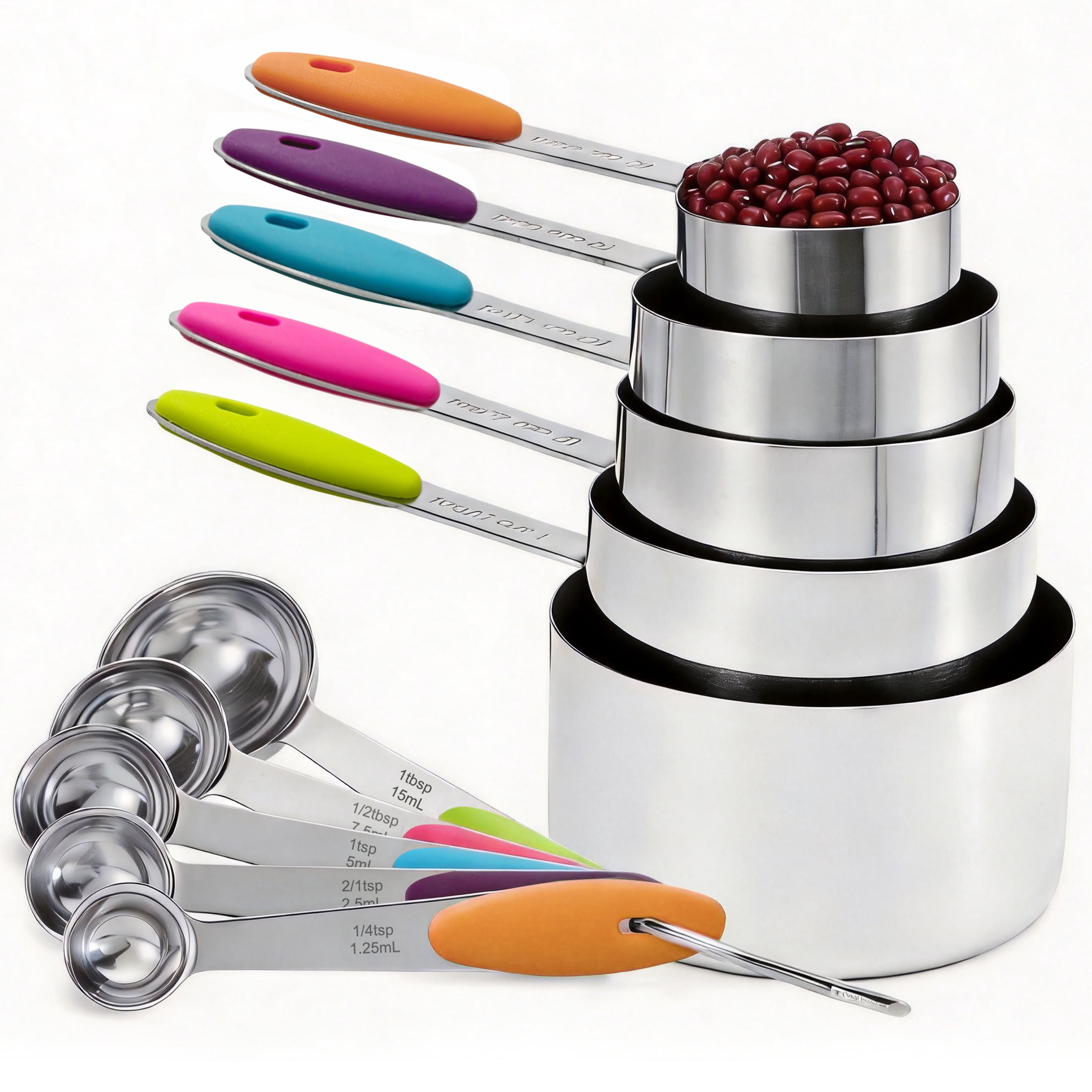 Measuring Cups and Spoons Set, 10Pcs Stainless Steel Measuring Cups Set, Nesting Measuring Cups with Easy to Read, Kitchen Utensils for Cooking and Baking - Image 2