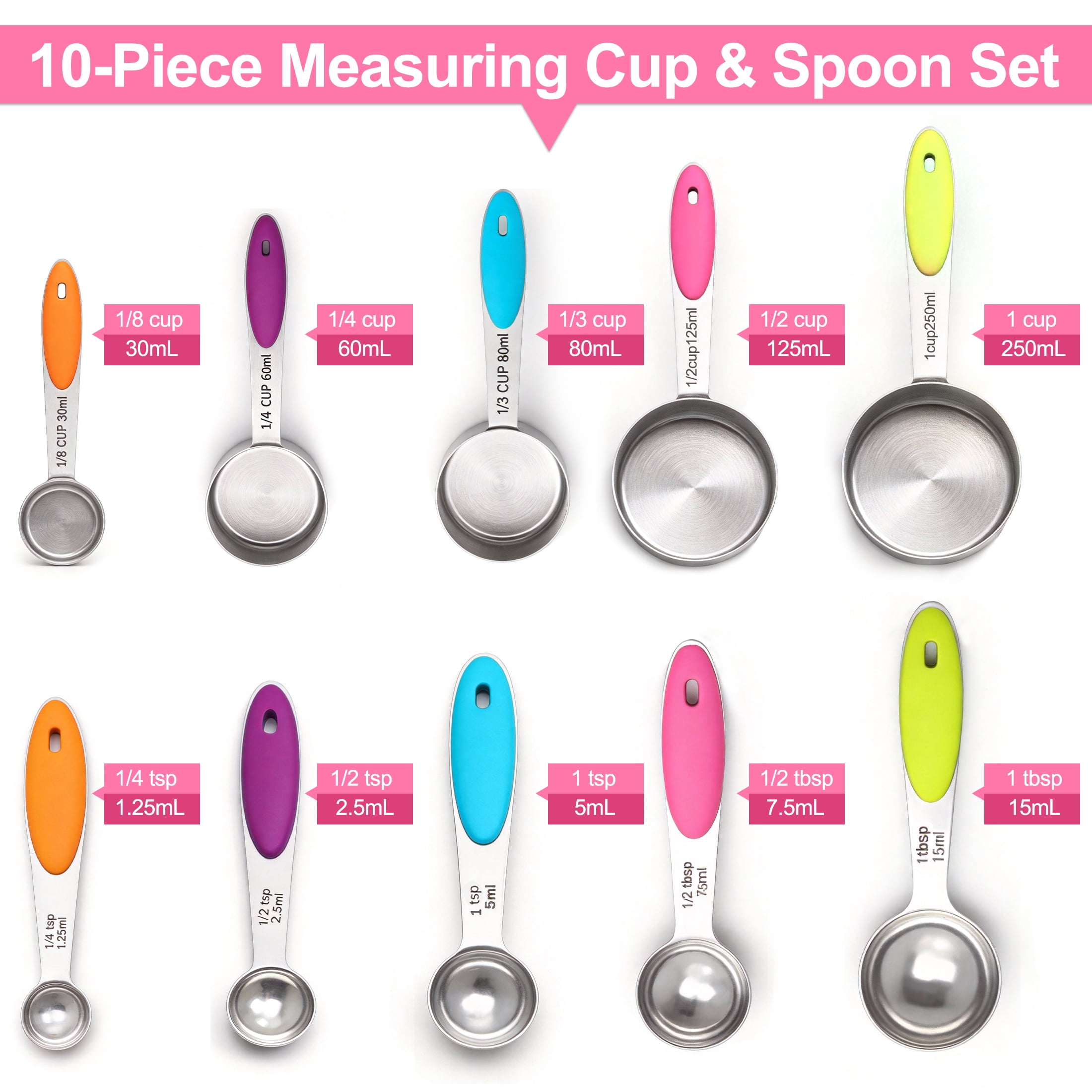 Measuring Cups and Spoons Set, 10Pcs Stainless Steel Measuring Cups Set, Nesting Measuring Cups with Easy to Read, Kitchen Utensils for Cooking and Baking - Image 4