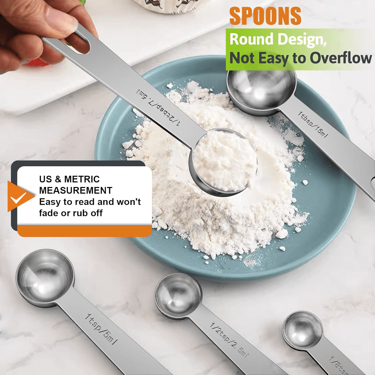 Measuring Cups and Spoons Set of 16, 5 Stainless Steel Nesting Measuring Cups & 5 Spoons, 1 + Leveler & 5 Mini Measuring Spoons for Cooking & Baking - Image 3