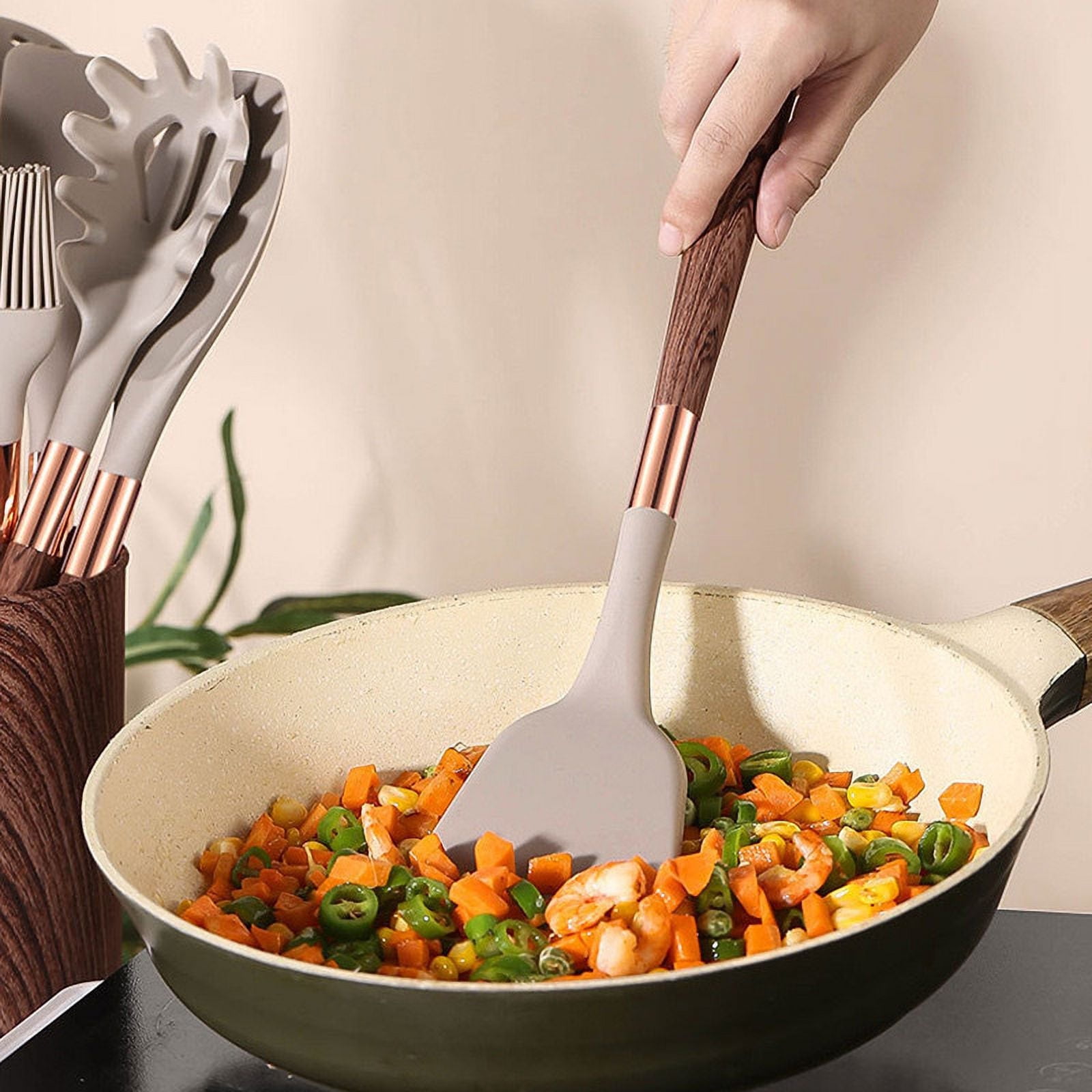 Mictong high-quality non stick silicone kitchen utensil set, easy to cook tool set, easy to clean, heat-resistant, durable, is a must-have for home chefs, brown, 10 pieces - Image 2