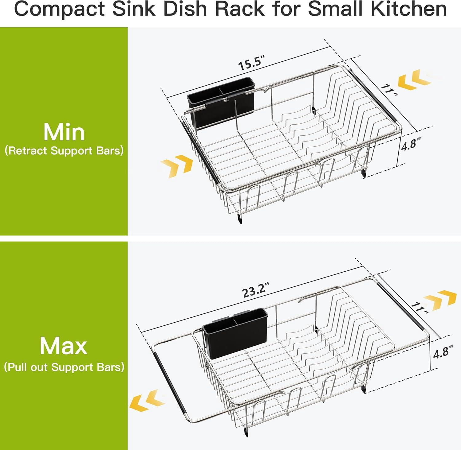 MMIZTFC Dish Drying Rack in Sink, Expandable Stainless Steel Dish Drainers for Kitchen Counter, Dish Dryer Rack for Inside Sink, Over The Sink Dish Racks with Utensil Holder, Silver - Image 4