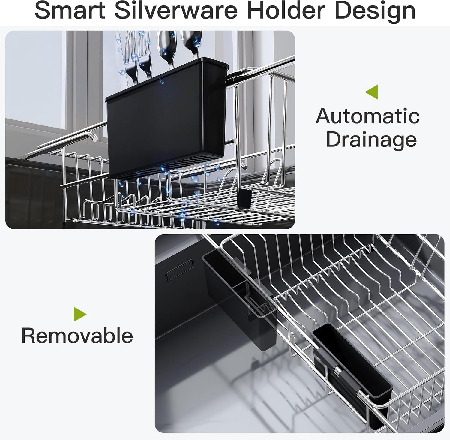 MMIZTFC Dish Drying Rack in Sink, Expandable Stainless Steel Dish Drainers for Kitchen Counter, Dish Dryer Rack for Inside Sink, Over The Sink Dish Racks with Utensil Holder, Silver - Image 3