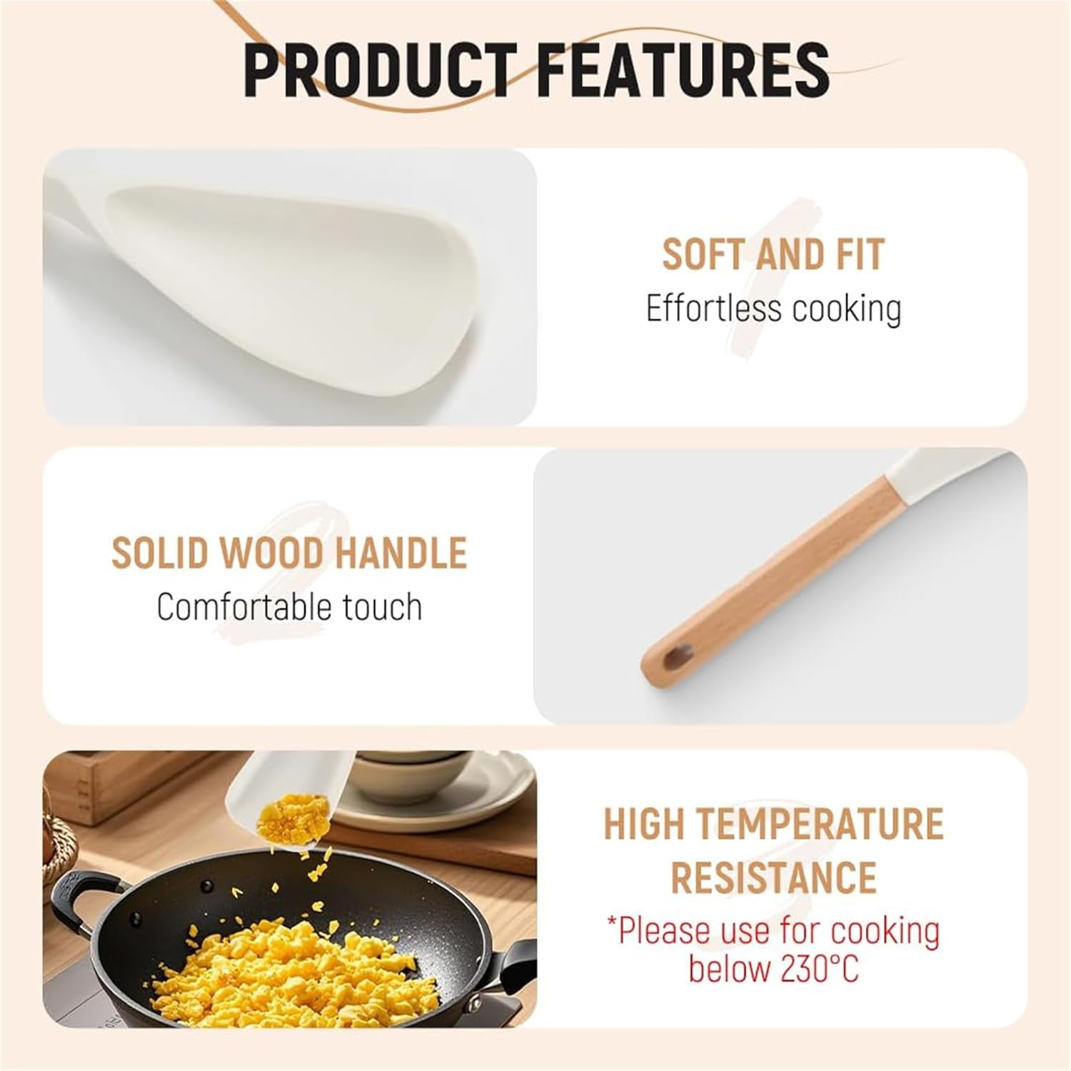 Multifunction Spatula Cooking Spoon, Multi Function Spatula Spoon, Silicone Cooking for Kitchen, 2 in 1 Multi Function Spoon, For Cook and Serving (Khaki, S) - Image 4