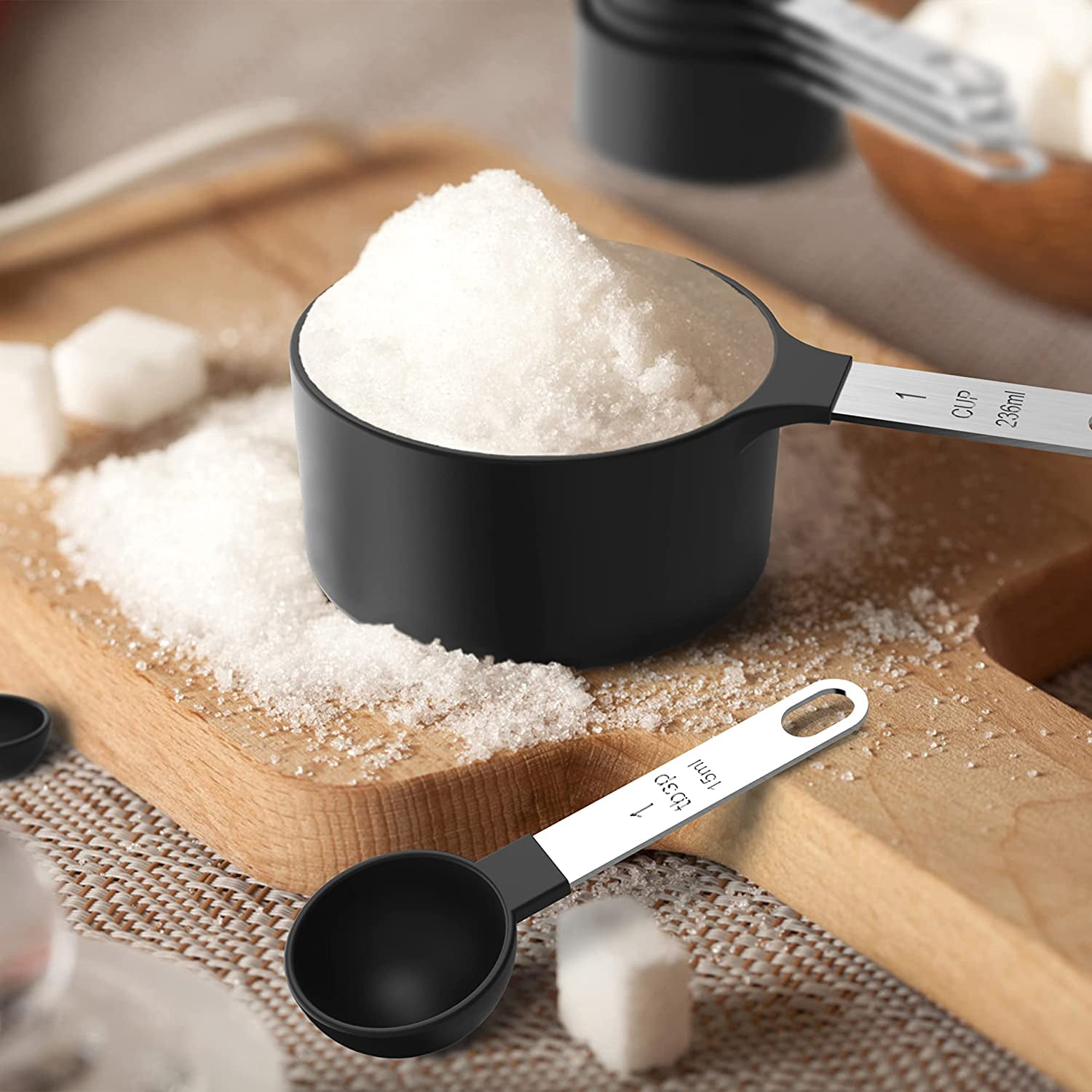 Multiple Sizes Stainless Steel and Food Safe Plastic Stackable Dishwasher Safe Measuring Cups With 5 Measuring Spoons - Image 5