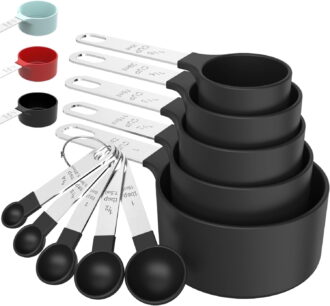 Multiple Sizes Stainless Steel and Food Safe Plastic Stackable Dishwasher Safe Measuring Cups With 5 Measuring Spoons