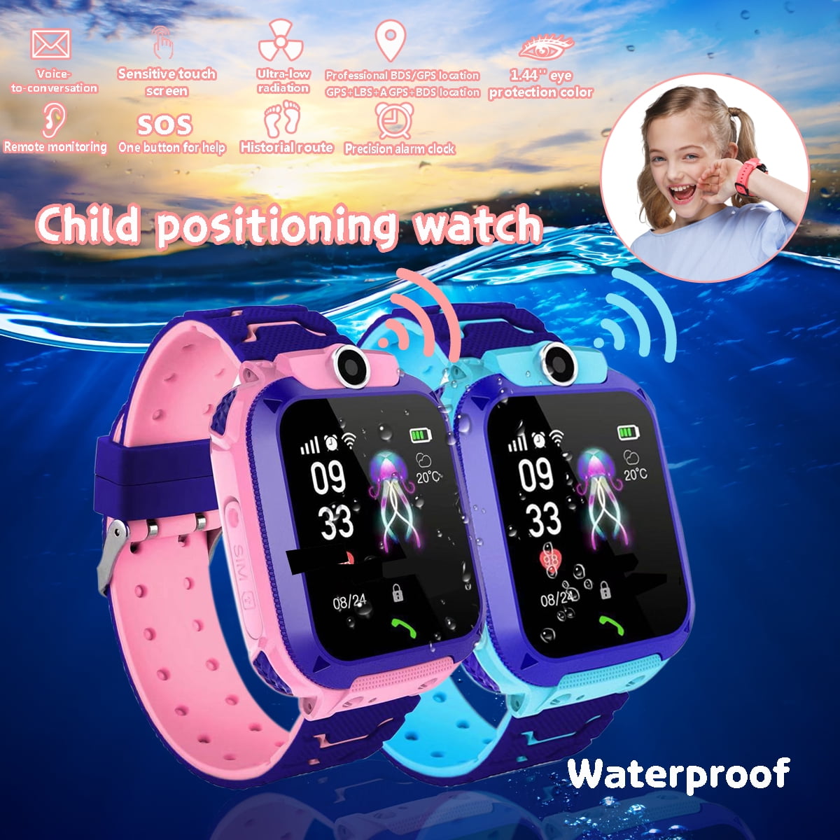 New Kids Smart Watches with GPS Phone Call for Boys Girls Digital Wrist Watch Sport Smart Watch Touch Screen Cellphone Camera Anti-Lost SOS Learning Toy for Kids Gift (Blue&Pink) - Image 5