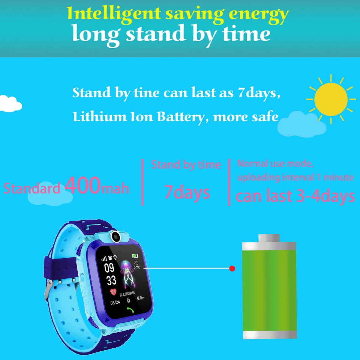 New Kids Smart Watches with GPS Phone Call for Boys Girls Digital Wrist Watch Sport Smart Watch Touch Screen Cellphone Camera Anti-Lost SOS Learning Toy for Kids Gift (Blue&Pink) - Image 3