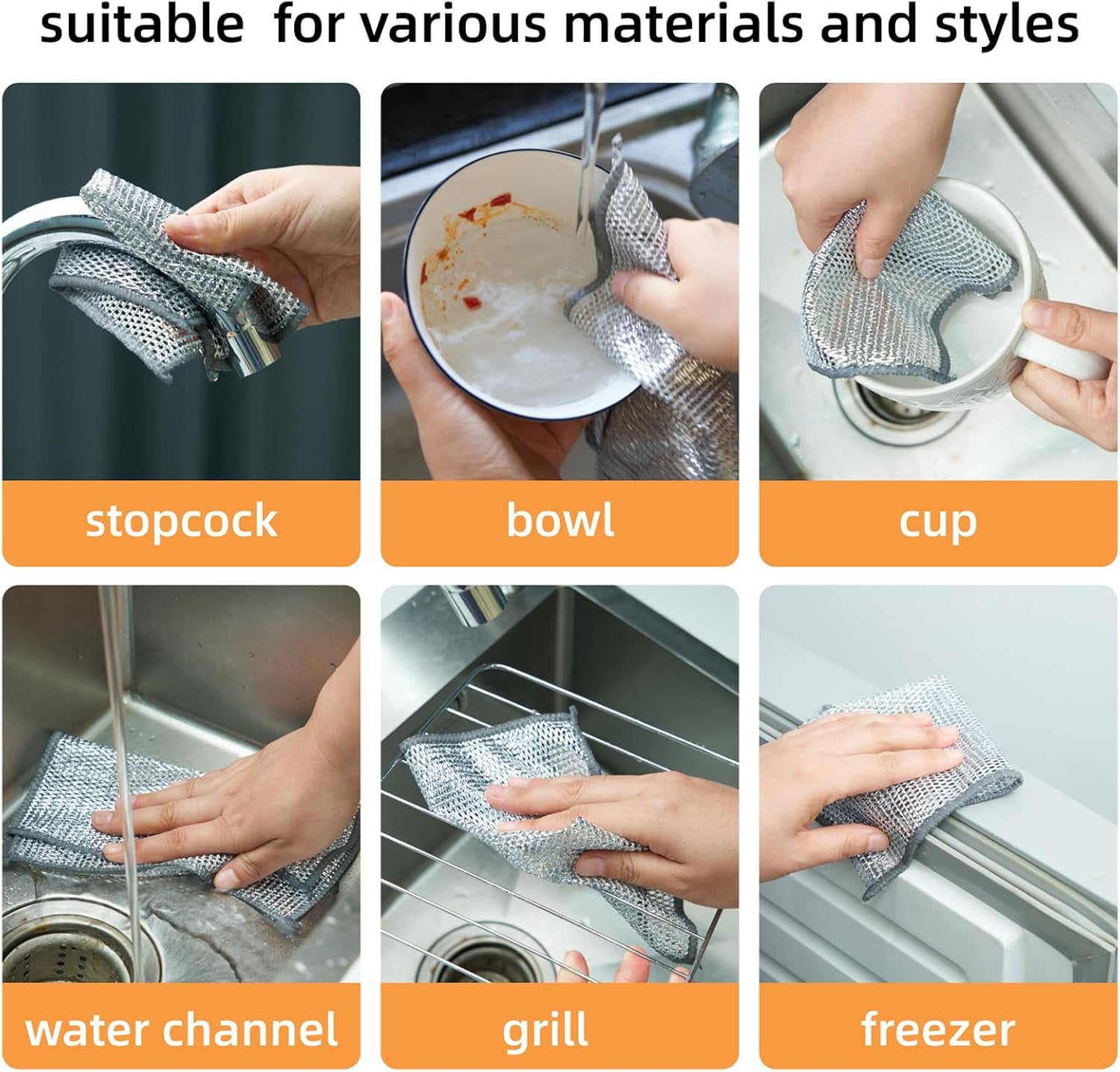 Non-Scratch Steel Wire Dish Cloths, Quick Drying Wet & Dry Cleaning Rags, Multi-Purpose Kitchen Towels for Dishes, Cookware, Sinks and Stoves, 10-Pack - Image 4