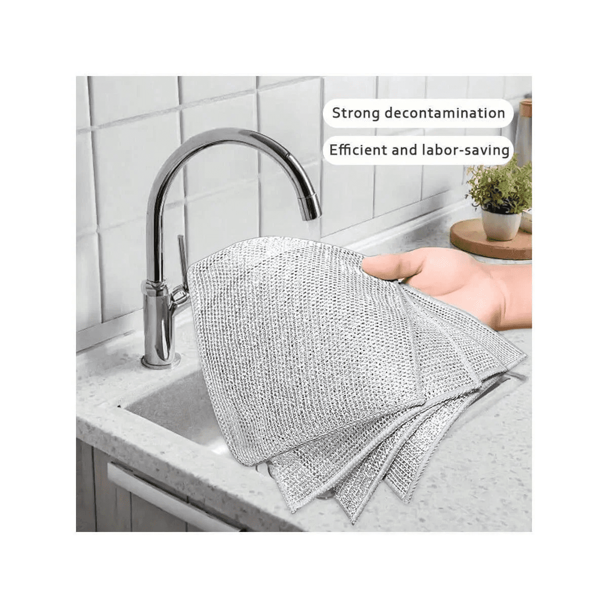 Non-Scratch Steel Wire Dish Cloths, Quick Drying Wet & Dry Cleaning Rags, Multi-Purpose Kitchen Towels for Dishes, Cookware, Sinks and Stoves, 10-Pack - Image 5