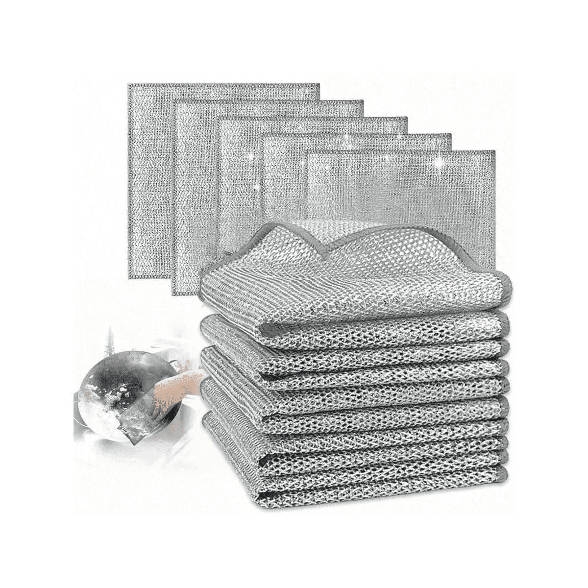 Non-Scratch Steel Wire Dish Cloths, Quick Drying Wet & Dry Cleaning Rags, Multi-Purpose Kitchen Towels for Dishes, Cookware, Sinks and Stoves, 10-Pack