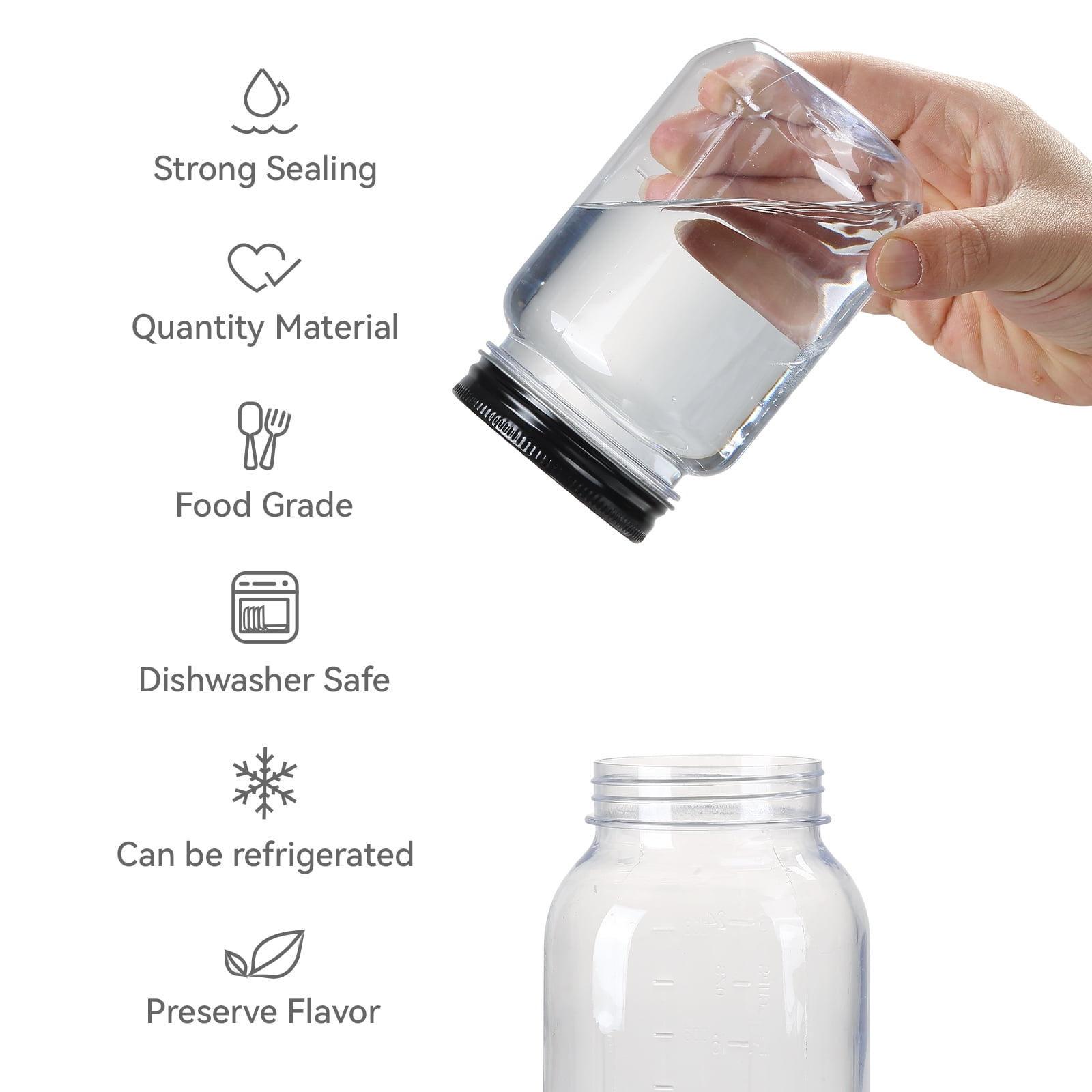 Novelinks 16 oz Airtight Jars with Black Lids Plastic Food Storage Canister Clear Kitchen Jar Containers for Candy, Cookie, Rice, Coffee Beans, Snacks, Spices,8 Pack - Image 2
