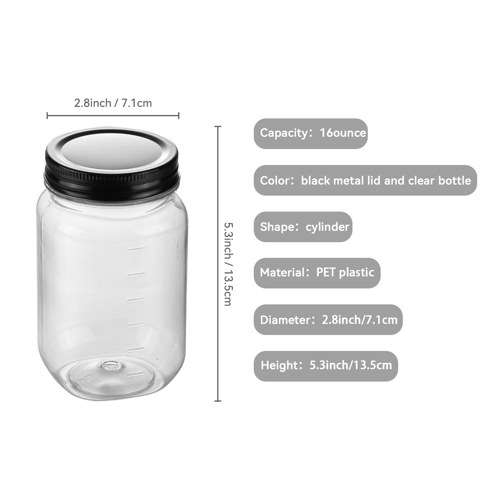 Novelinks 16 oz Airtight Jars with Black Lids Plastic Food Storage Canister Clear Kitchen Jar Containers for Candy, Cookie, Rice, Coffee Beans, Snacks, Spices,8 Pack - Image 5