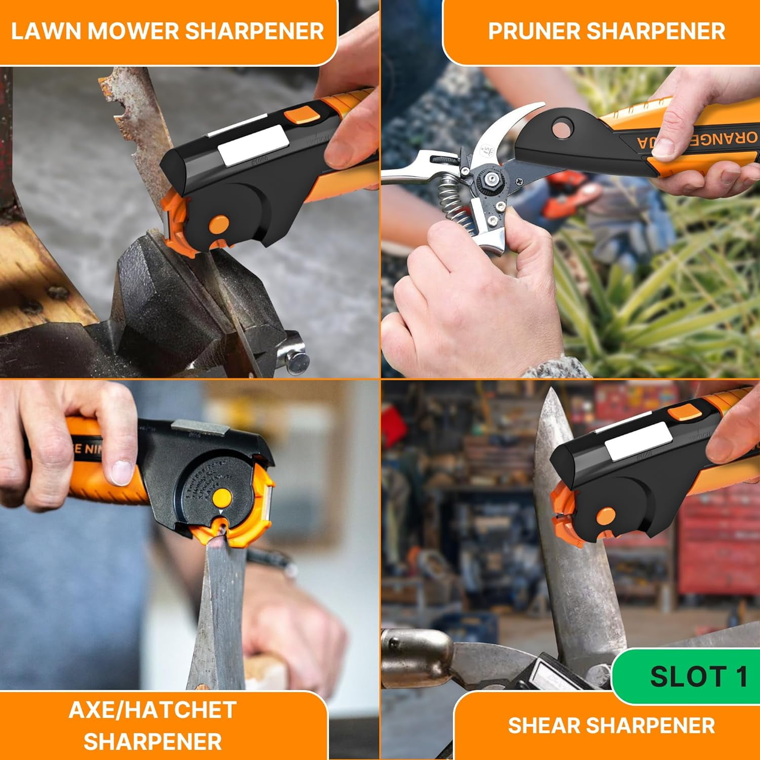 Orange Ninja Garden Tool & Knife Sharpener for Lawn Mower Blade, Scissors, Axe, Hatchet by Sharp Pebble - Image 3