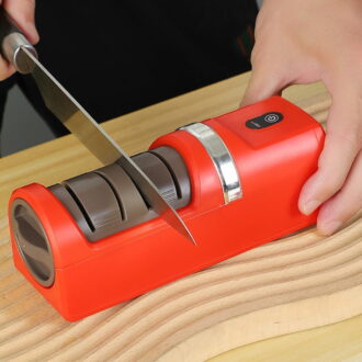 Outoloxit Rechargeable Electric Knife Sharpener， 3 Adjustable Angles for Kitchen Chef Knives & Scissors， Fast 30-60 Sec Sharpening with Diamond Wheels， Compact Cordless Automatic Sharpener
