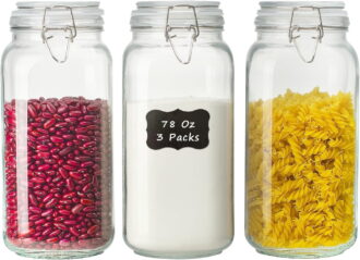 Panzexin 78oz Large Glass Food Storage Jars with Airtight Clamp Lids, 3 PCS Canister for Kitchen & Pantry Organization, Square Mason Jar Containers for Storing Sugar, Flour, Cereal,Coffee,Cookies