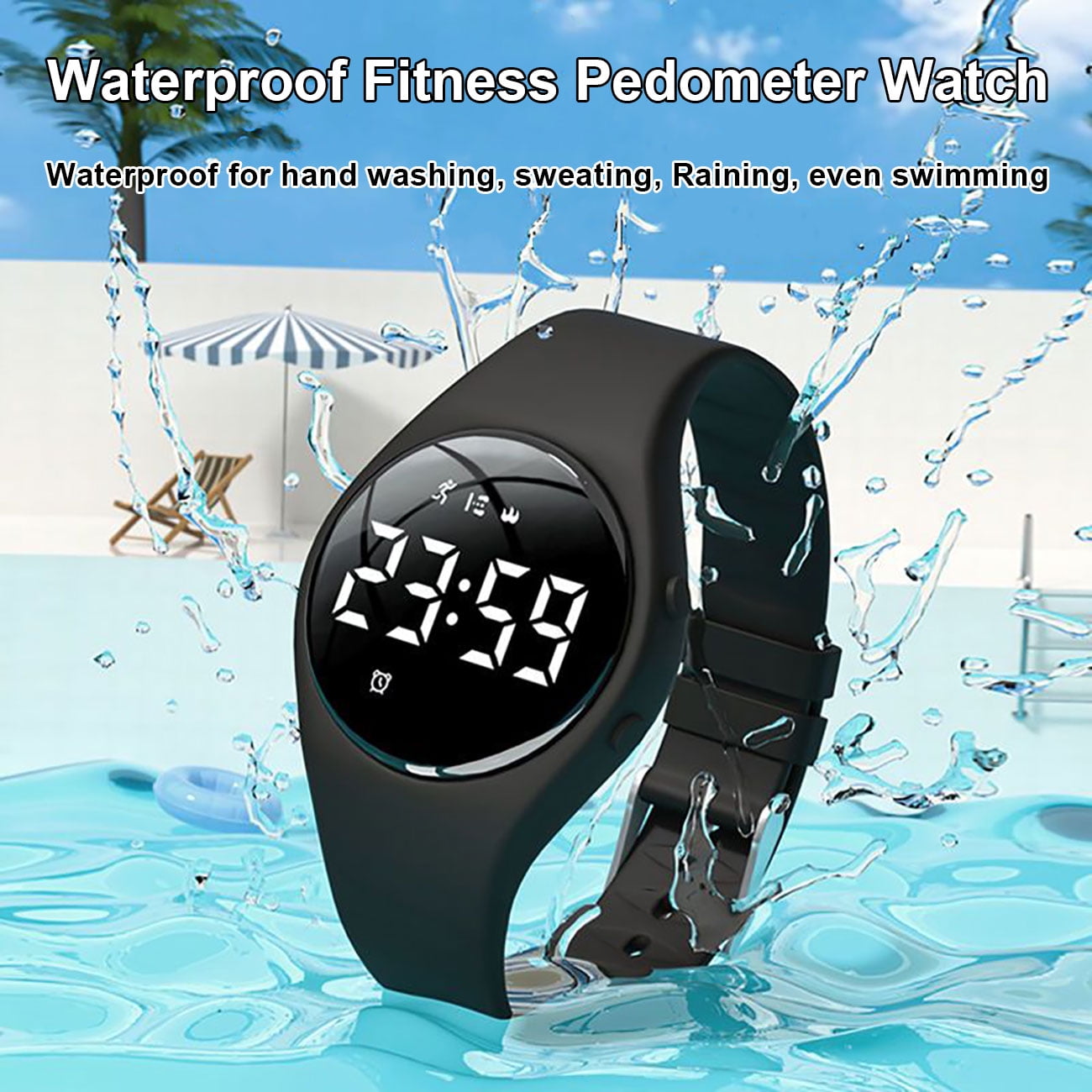 Pedometer Watch No Bluetooth No App IP68 Waterproof Watch for Kid Boys Girls, Rechargeable Digital Watch with Alarm Clock Timer Step Counter - Image 4