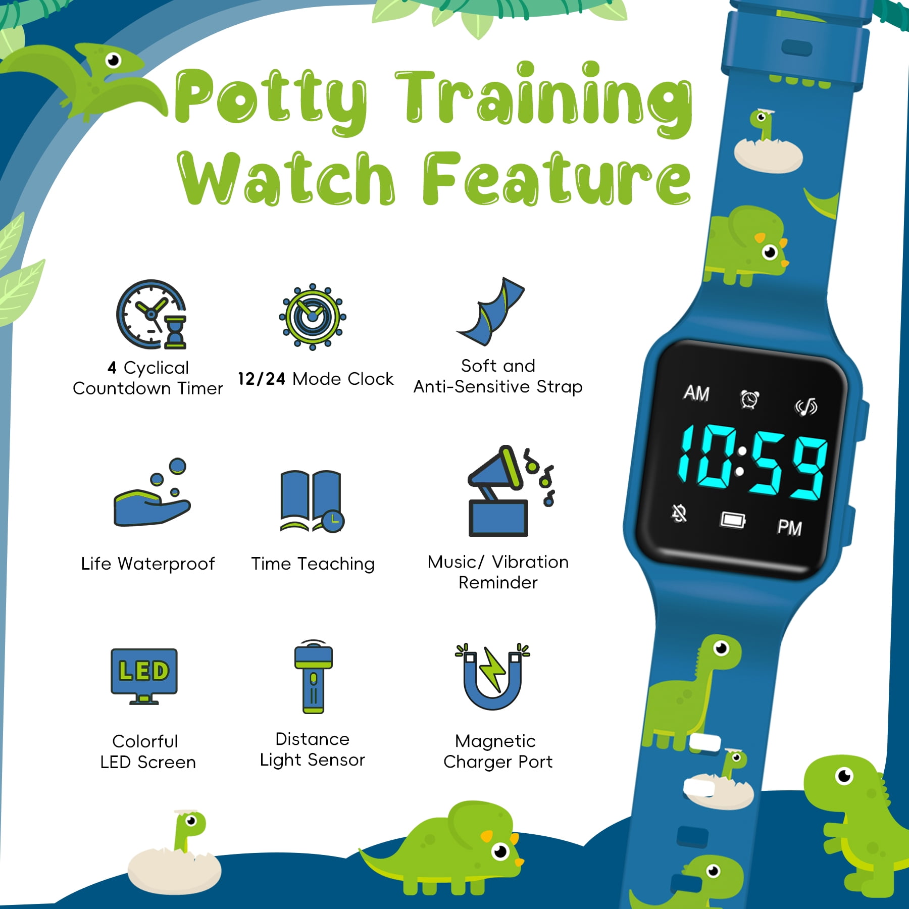 Potty Training Watch with Fun Board Book, Progress Chart & Reward Stickers,Potty Watches for Age2-5 with Fun Musical Reminder,Toilet Training Kit Gifts for Age2-5 - Image 4