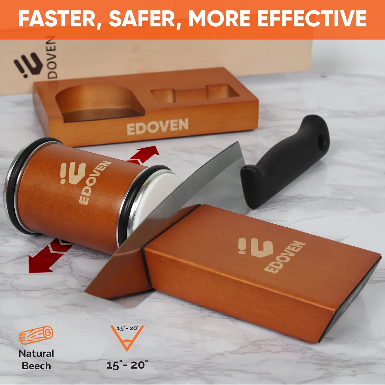 Premium Rolling Knife Sharpener Kit - Magnetic Manual with & Ceramic Discs, Two Discs, Leather Strop & Stand, 15 ° & 20 ° Angle Guides - Image 5