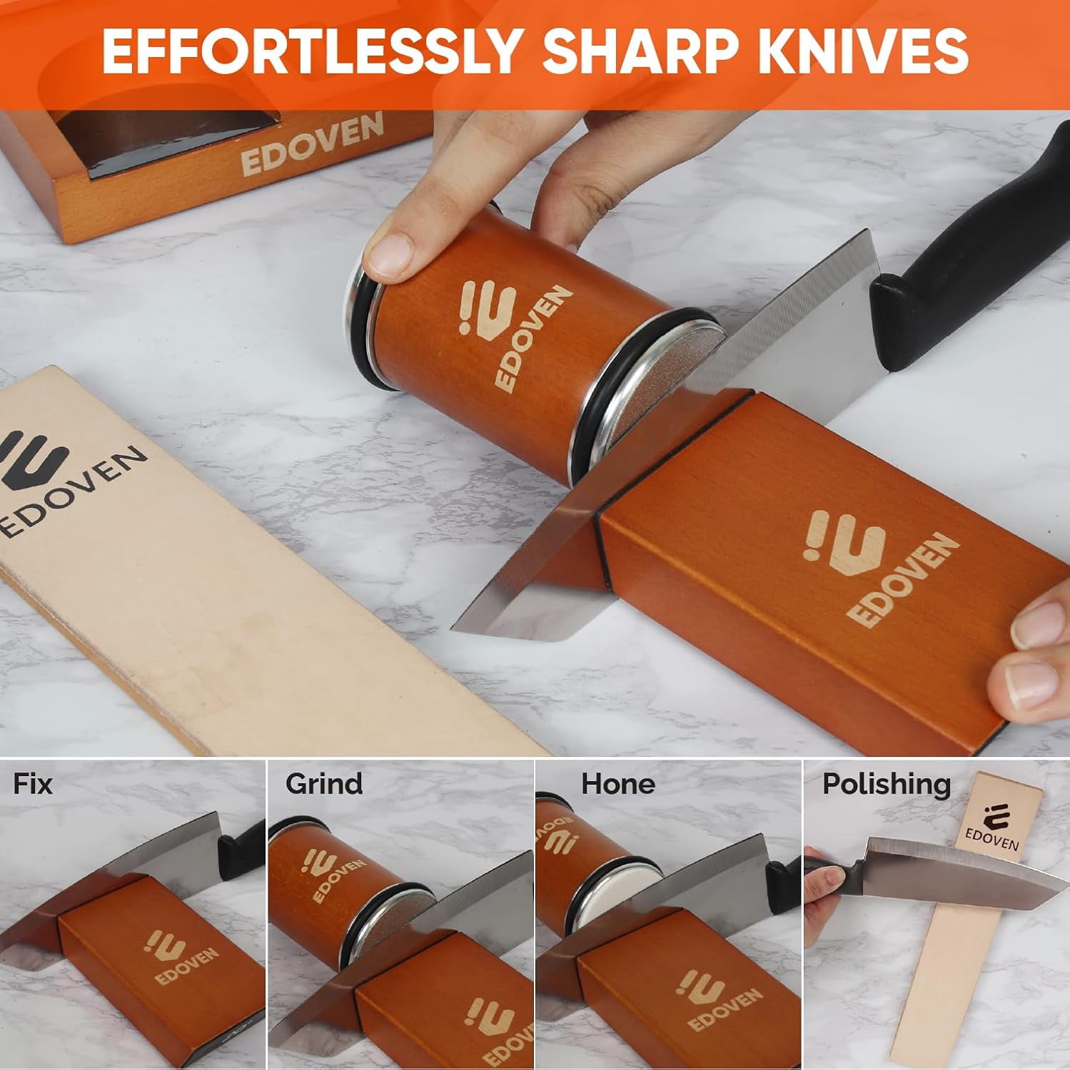 Premium Rolling Knife Sharpener Kit - Magnetic Manual with & Ceramic Discs, Two Discs, Leather Strop & Stand, 15 ° & 20 ° Angle Guides - Image 4