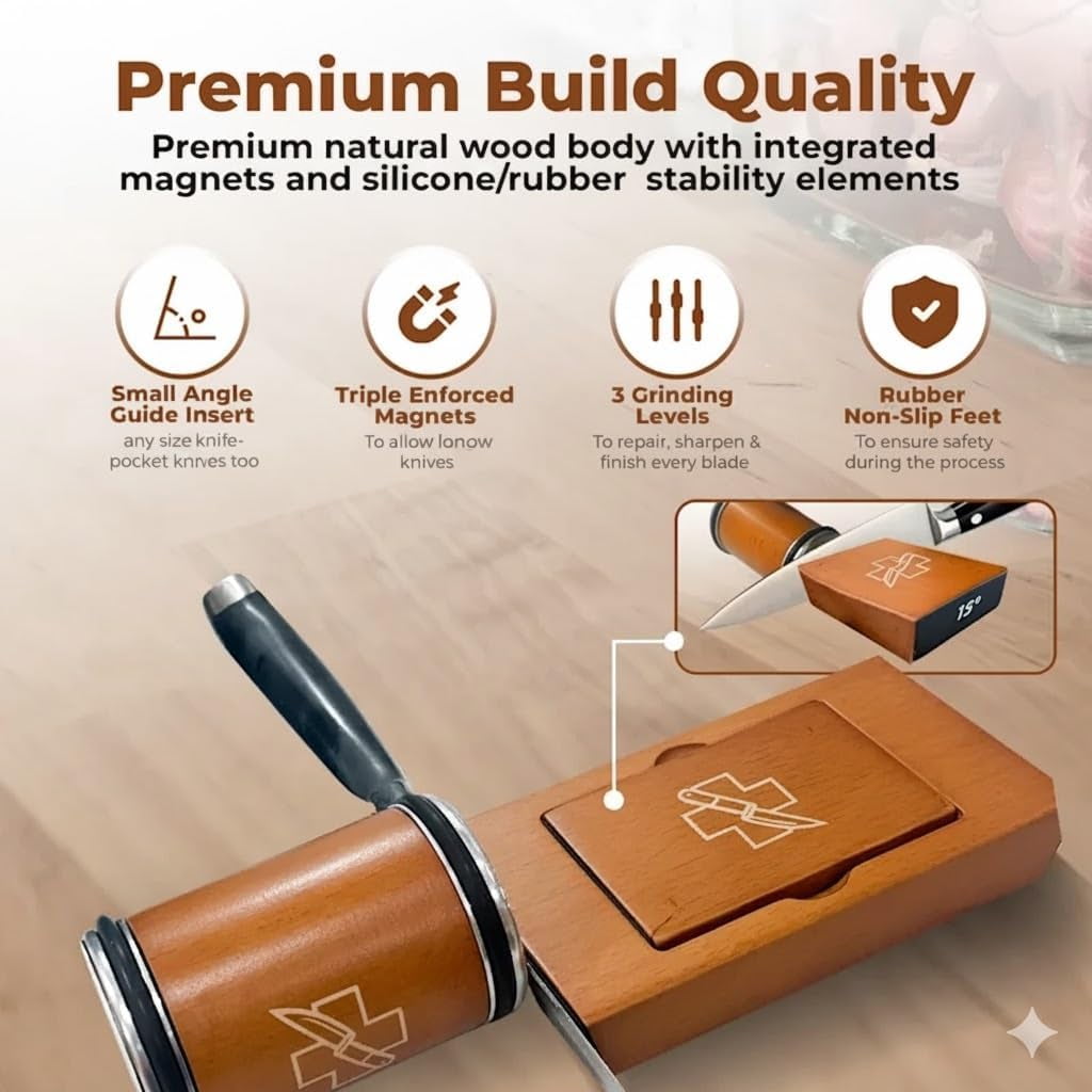 Professional Rolling Knife Sharpener Kit with Wooden Block for Kitchen and Japanese Knives - Image 2
