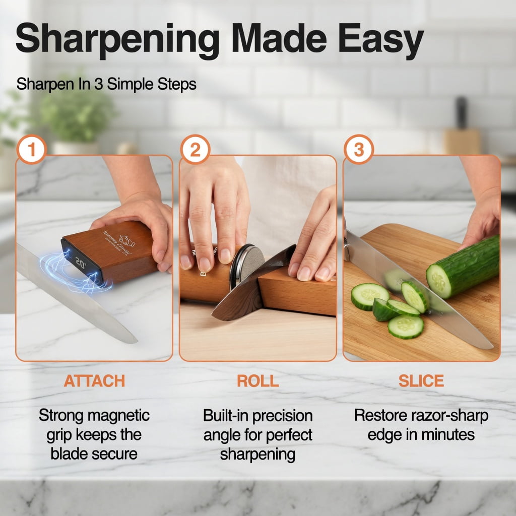 Professional Rolling Knife Sharpener Set - 15° 20° Dual Angle Diamond Ceramic Discs + Cut Resistant Glove - Image 4