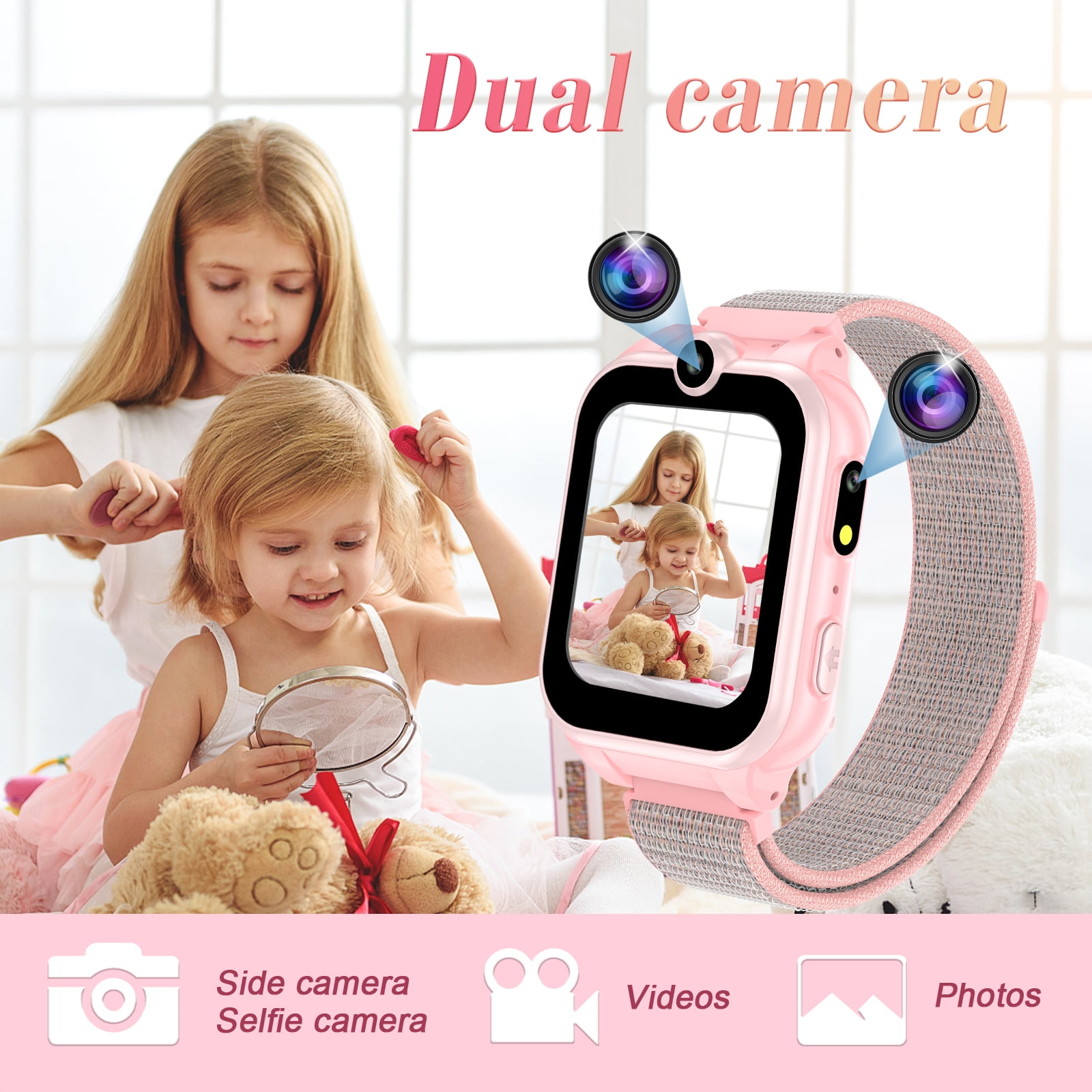 PTHTECHUS 1.54" Smart Watch for Boys Girls Smartwatch for Kids with Dual Camera Games Video MP3 Children Touch Screen Pink - Image 5