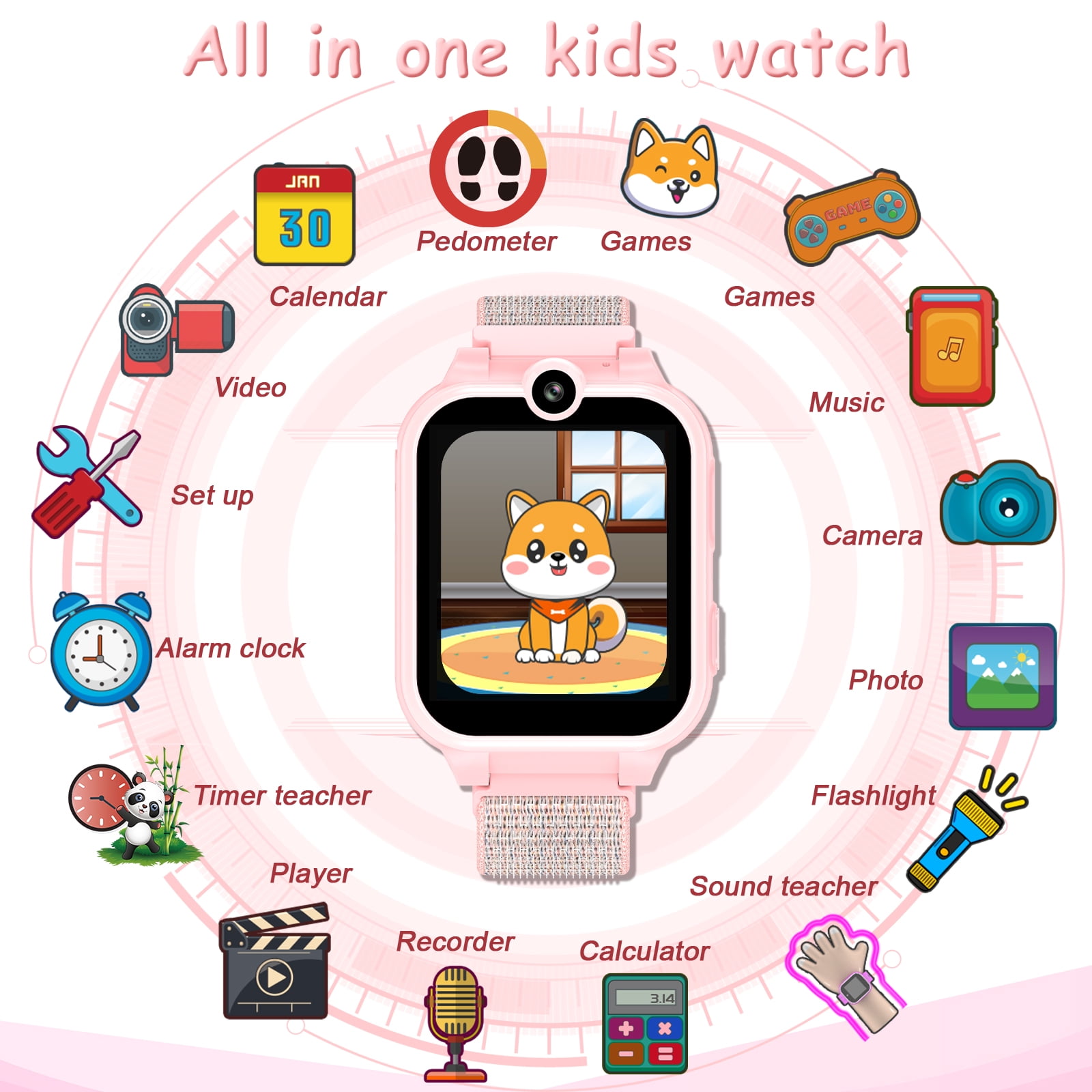PTHTECHUS 1.54" Smart Watch for Boys Girls Smartwatch for Kids with Dual Camera Games Video MP3 Children Touch Screen Pink - Image 4