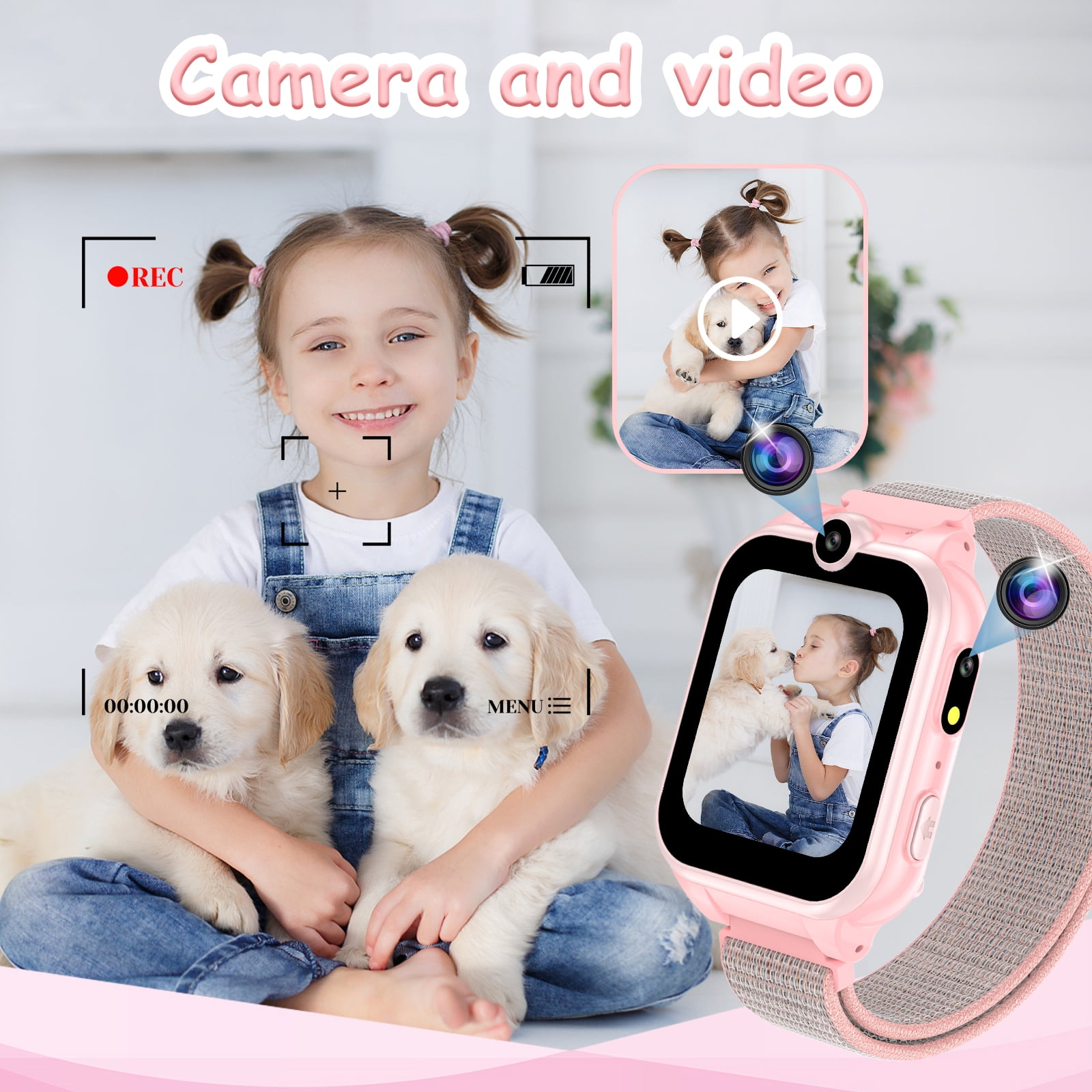 PTHTECHUS 1.54" Smart Watch for Boys Girls Smartwatch for Kids with Dual Camera Games Video MP3 Children Touch Screen Pink - Image 2