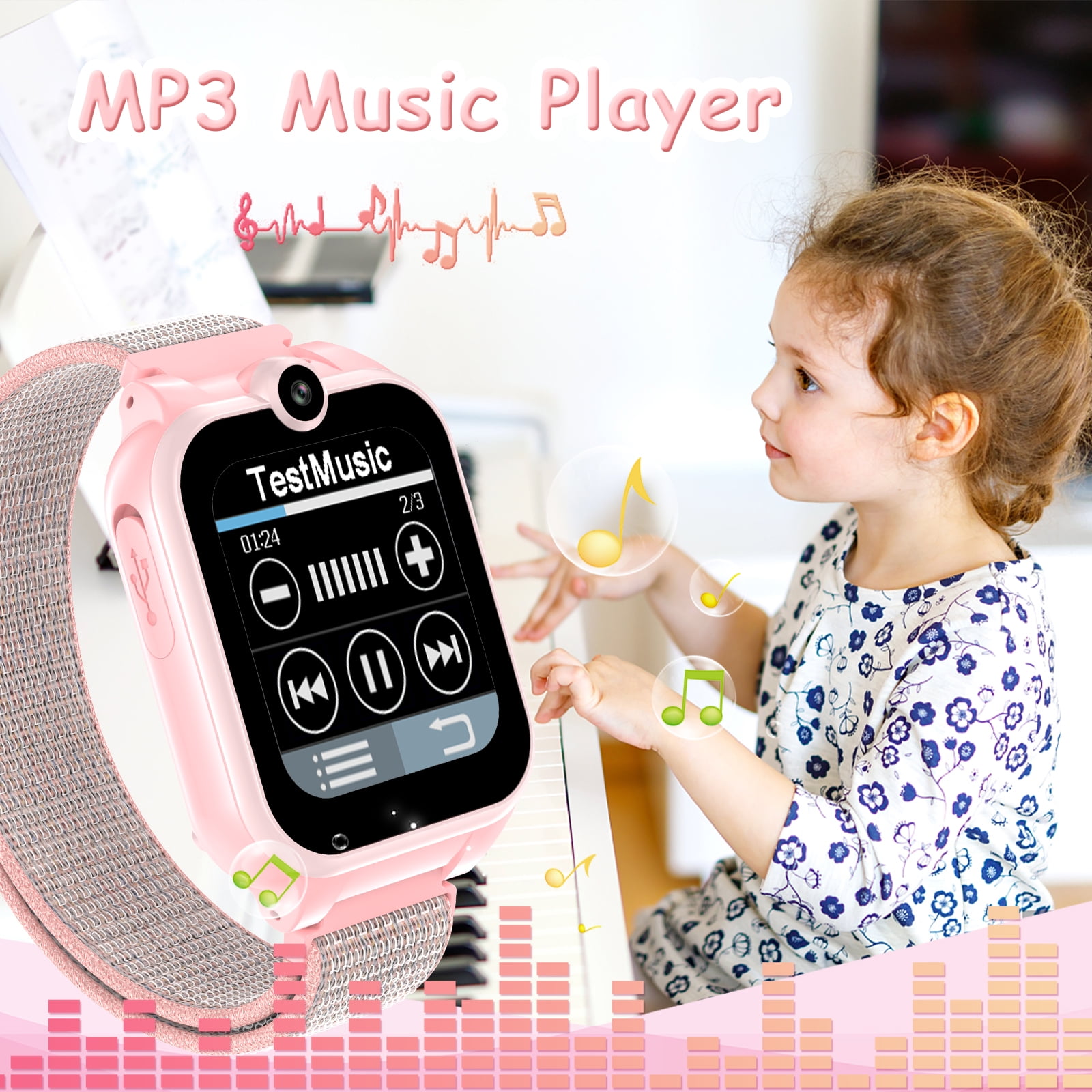 PTHTECHUS 1.54" Smart Watch for Boys Girls Smartwatch for Kids with Dual Camera Games Video MP3 Children Touch Screen Pink - Image 3