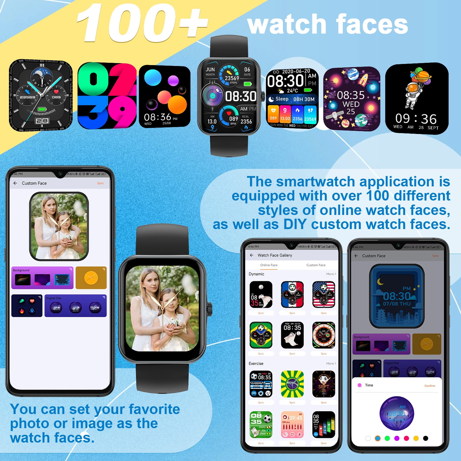 PTHTECHUS 1.83'' Smart Watch for Kids Sport Smartwatch with 37 Sports Modes DIY Watch Touchscreen Phone Calls Music Calculator Excellent Gift for Teenage(Black) - Image 2