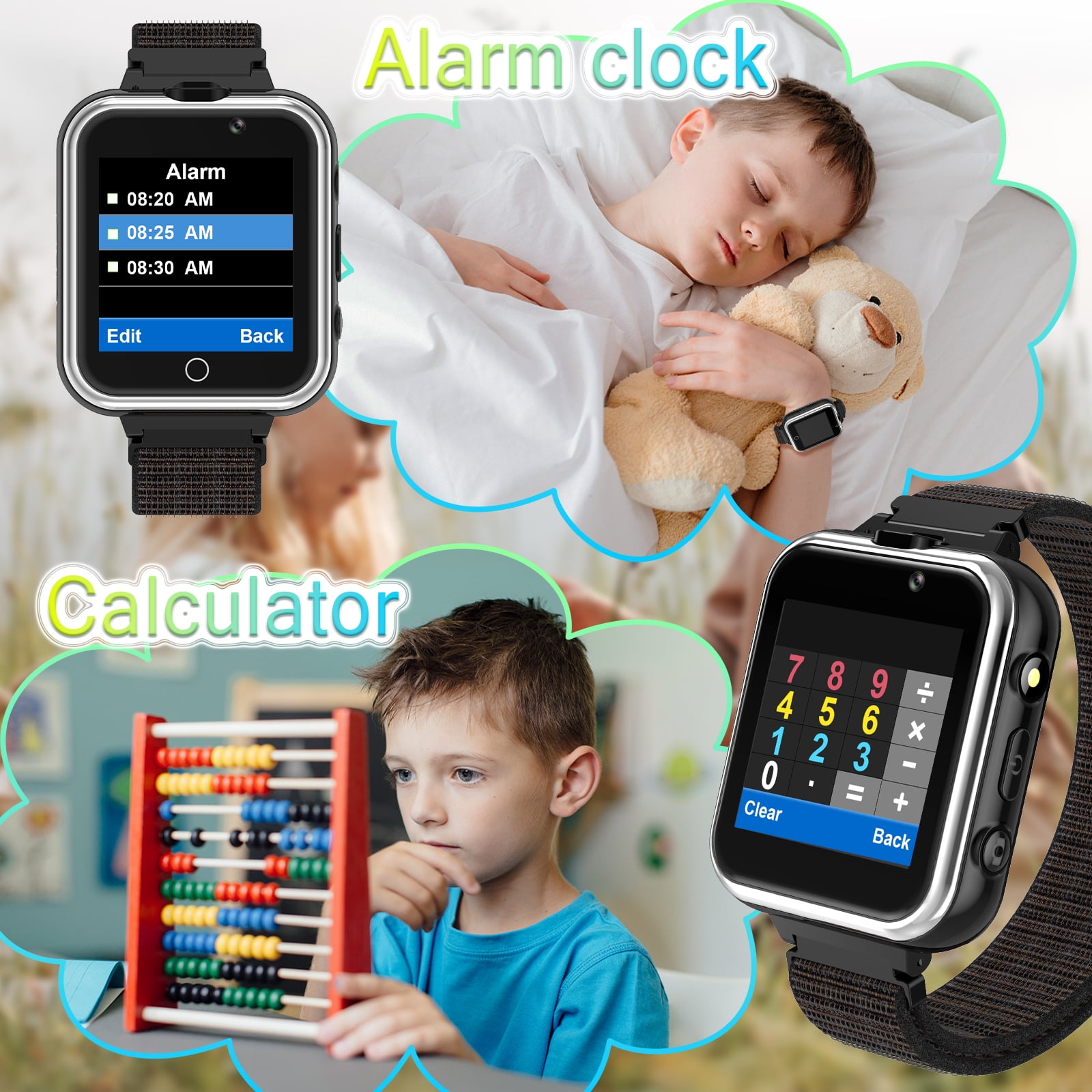 PTHTECHUS Kids Smartwatch Dual Camera Games Pedometer 1.54mm Black Plastic Case with Black Band - Image 2