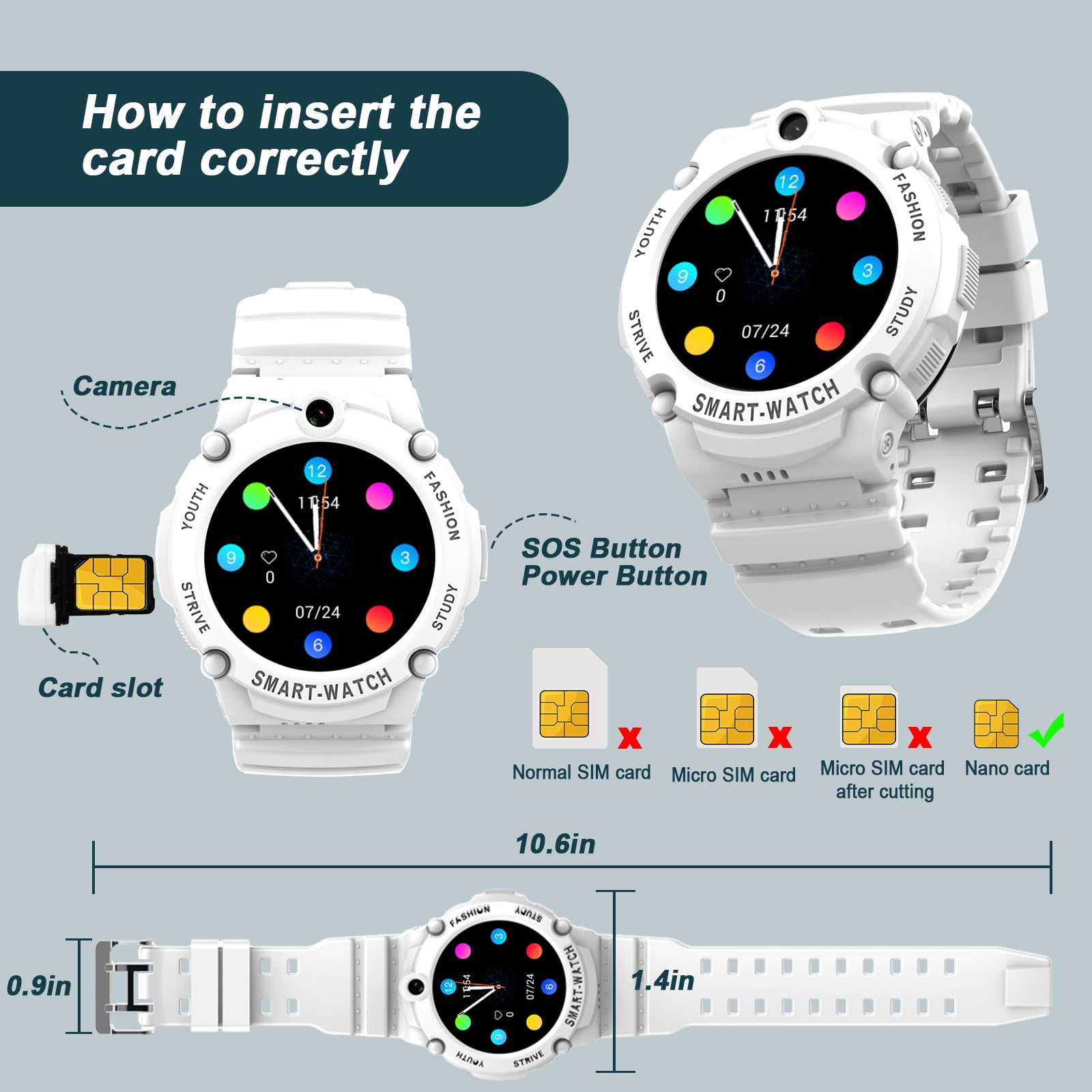 PTHTECHUS S02 Smart Watch for Boys Girls Smartwatch for Kids with 4G SIM GPS Video Call Pedometer MP3 Flashlights Calculator Alarm Clock Children Holiday Gift White - Image 5