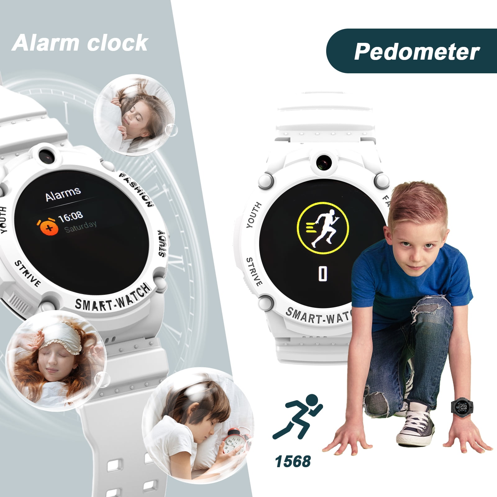 PTHTECHUS S02 Smart Watch for Boys Girls Smartwatch for Kids with 4G SIM GPS Video Call Pedometer MP3 Flashlights Calculator Alarm Clock Children Holiday Gift White - Image 3