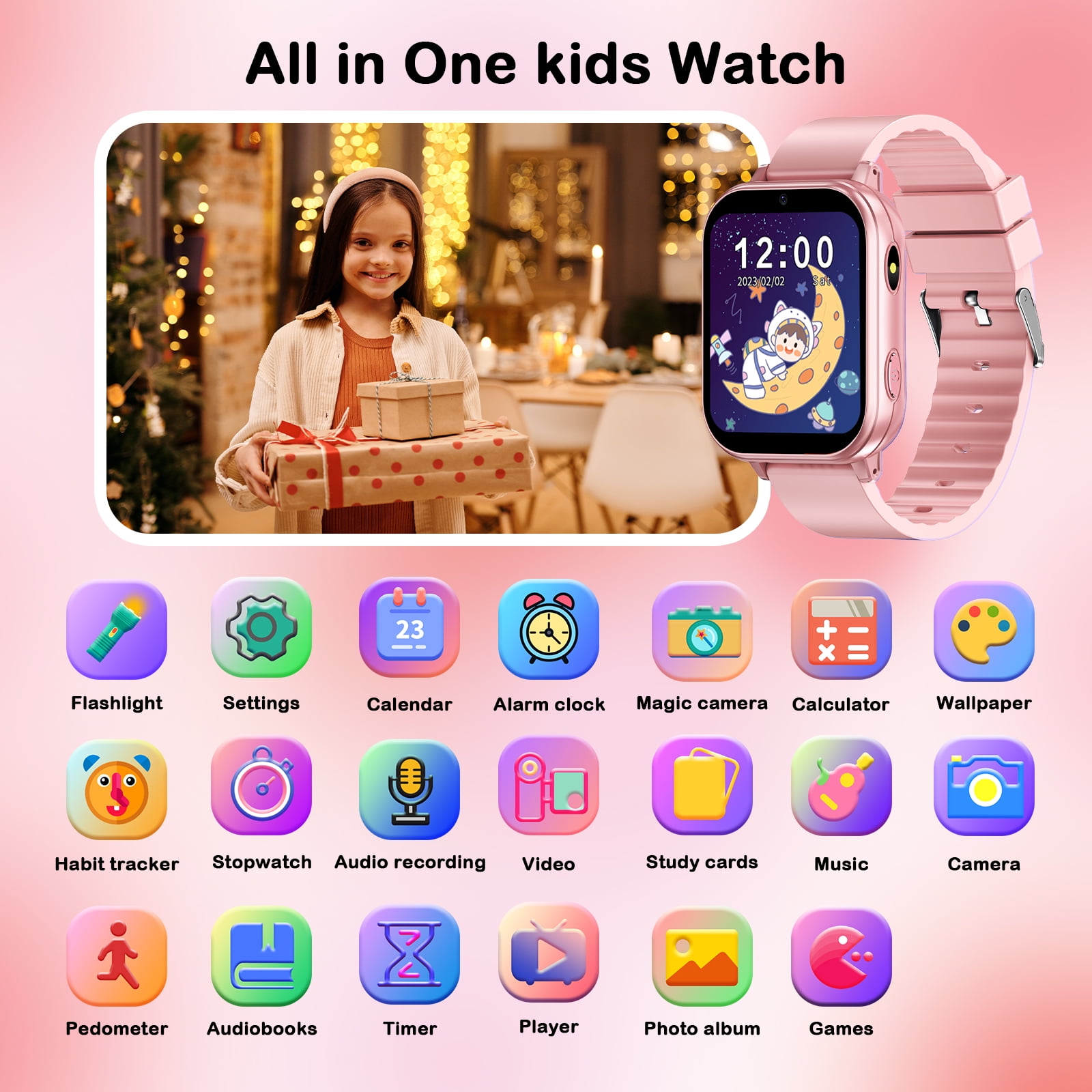 PTHTECHUS Smart Watch for Kids Toys Smartwatches for Boys and Girls with 22 Games HD Camera Video Music Player Pedometer Study Cards Audiostory Habit Tracking Gift for 4-14 Ys - Image 4