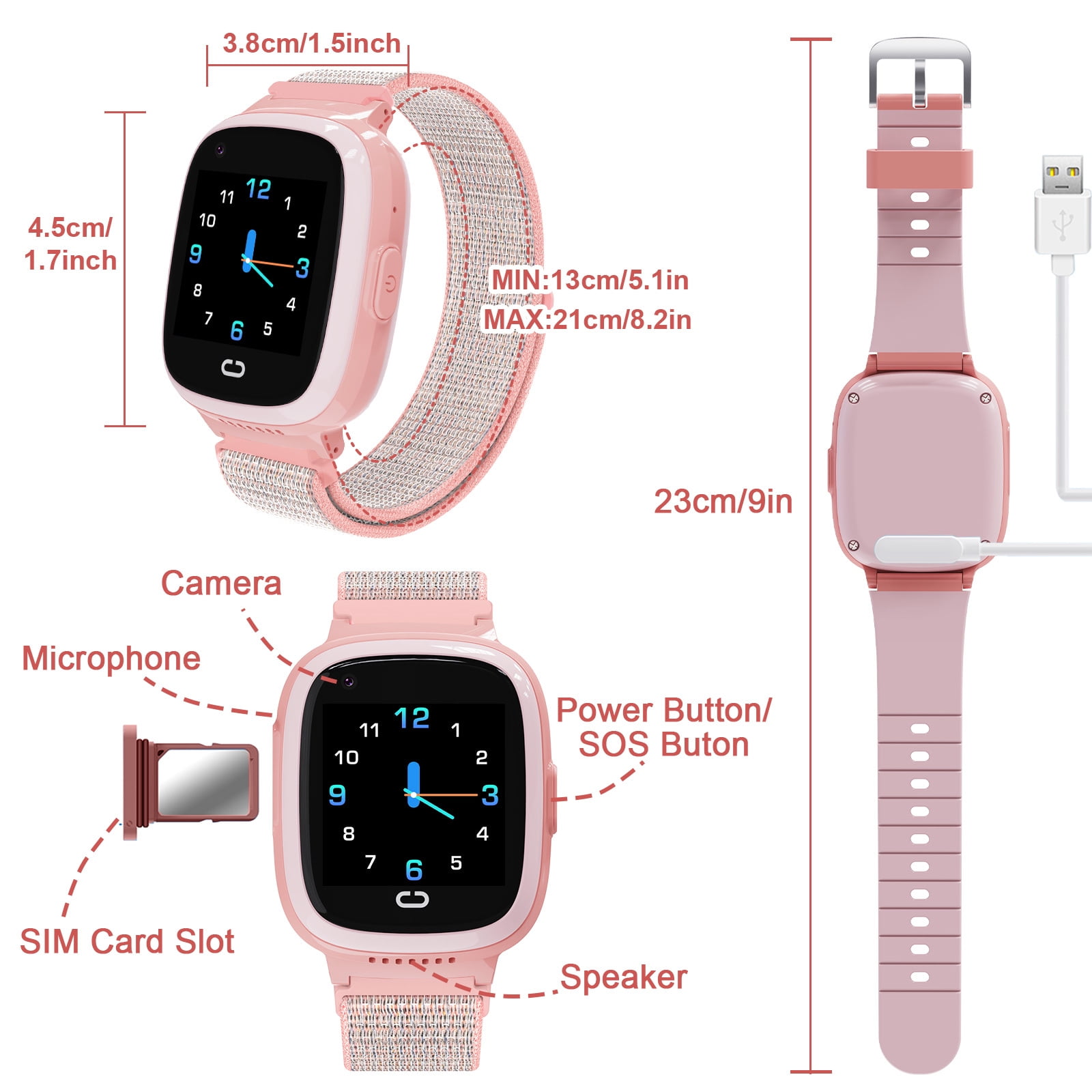 PTHTECHUS Smartwatch for Kids with GPS 4G HD Touchscreen Watch with Phone GPS Tracker Real-Time Location SOS Video Call Voice Chat Camera for Boys Girls Gift Pink - Image 4