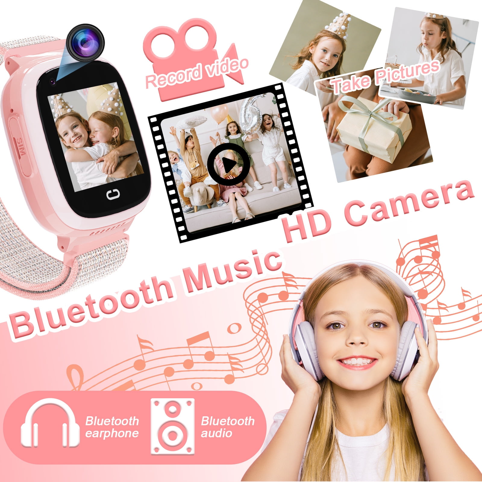 PTHTECHUS Smartwatch for Kids with GPS 4G HD Touchscreen Watch with Phone GPS Tracker Real-Time Location SOS Video Call Voice Chat Camera for Boys Girls Gift Pink - Image 5