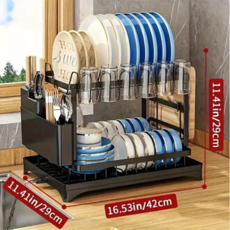 QIFEI Dish Drying Rack, Rust-proof Dish Rack For Kitchen Counter, Large-Capacity Dish Drainer With Cutlery Holder, Kitchen Organizer For Dishes, Spoons And Fork Draining Board