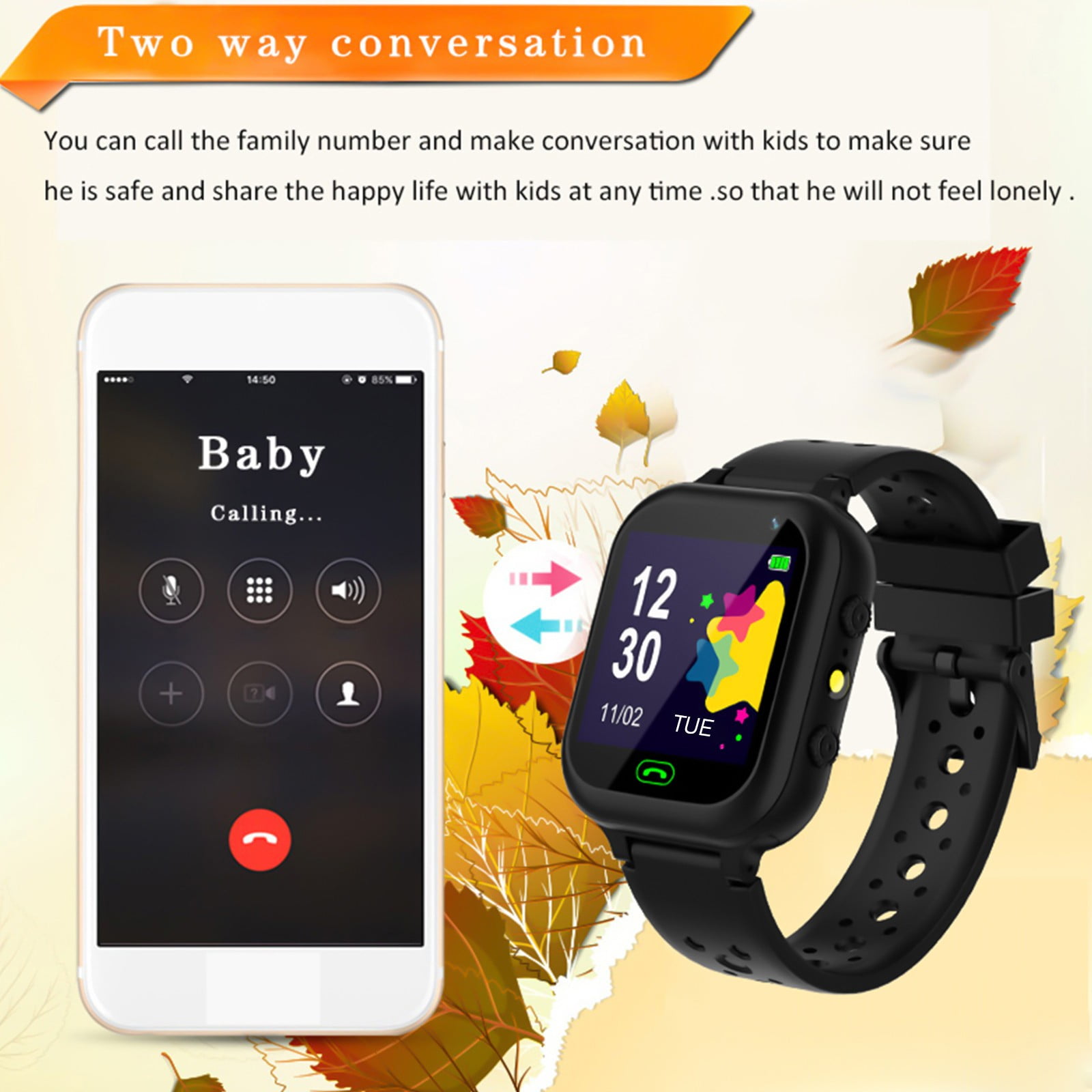 Gmogad Kids Smart Watch For Boys Girls Ages 3-12 With Games Video Camera Music Player Call 12/24 Hour Clock Flashlight Calculator HD Touchscreen Black - Image 2