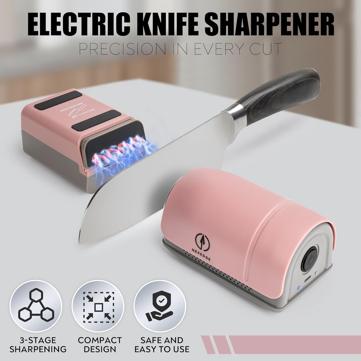 Rolling Electric Knife Sharpener with 3 Heads & 3 Speeds, Adjustable Angle Kit - Image 4