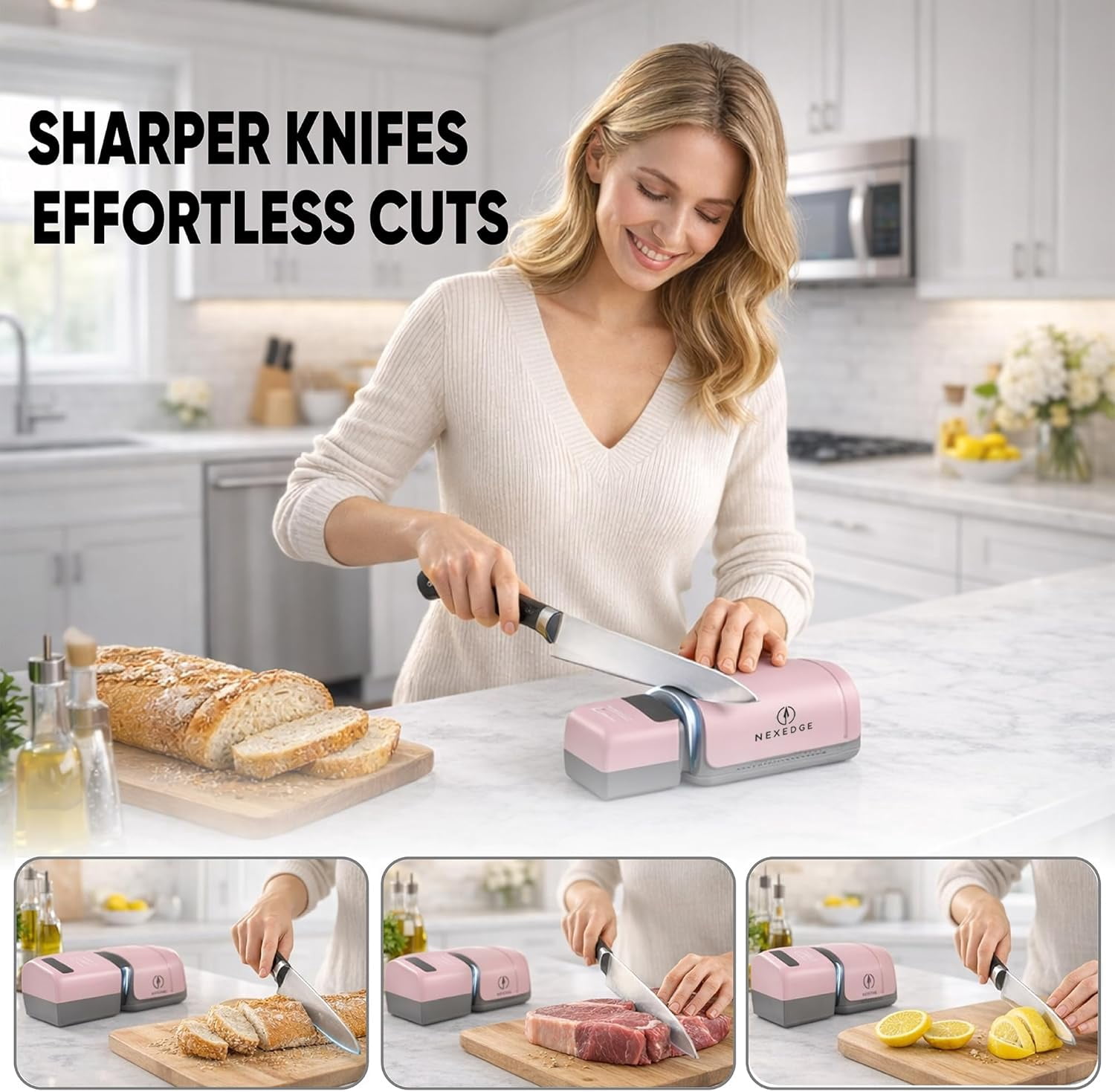 Rolling Electric Knife Sharpener with 3 Heads & 3 Speeds, Adjustable Angle Kit - Image 3