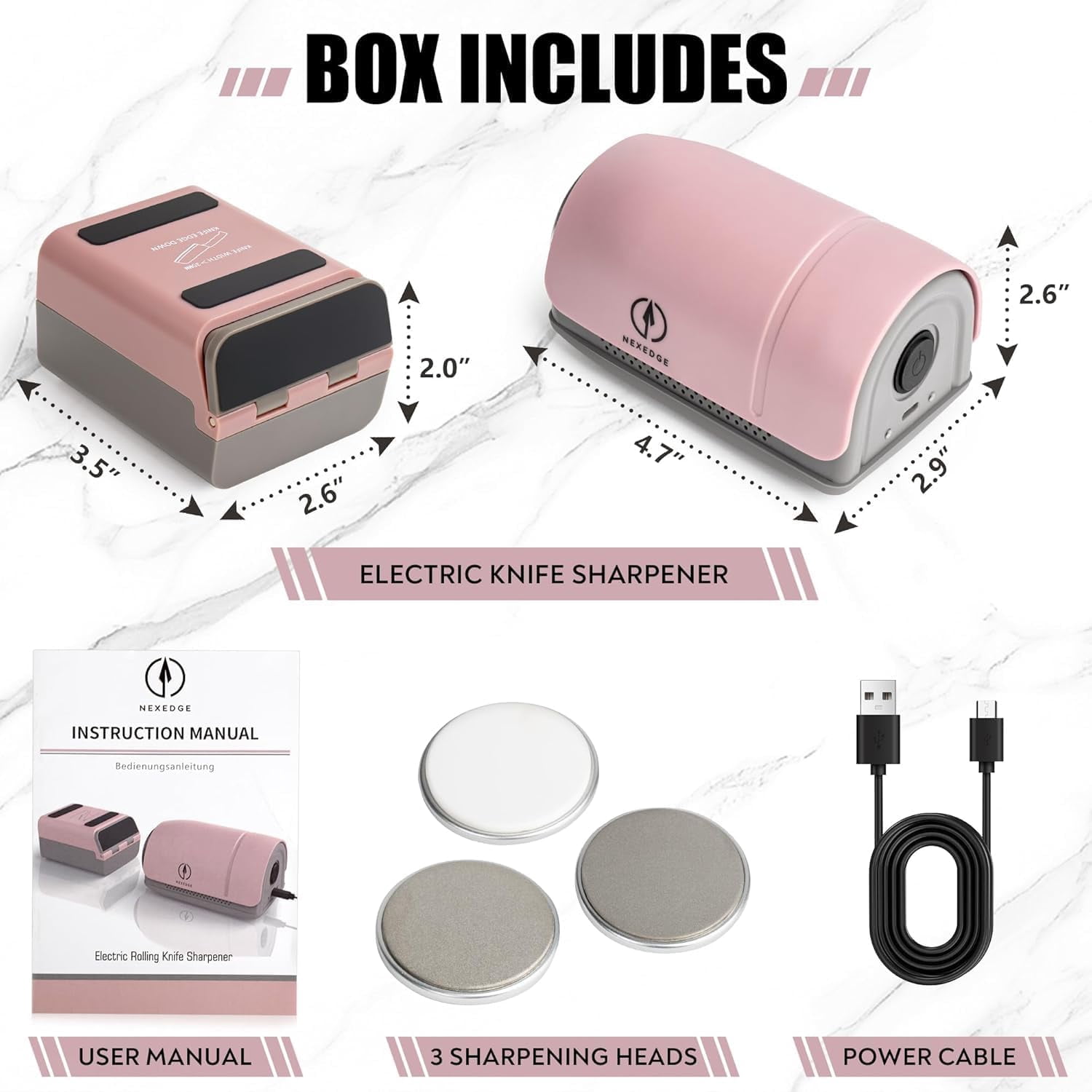 Rolling Electric Knife Sharpener with 3 Heads & 3 Speeds, Adjustable Angle Kit